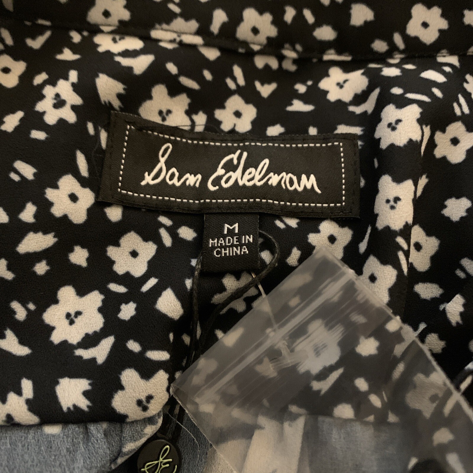 Sam Edelman Dress Women’s Medium Black White Botanic Tie Neck Printed Floral