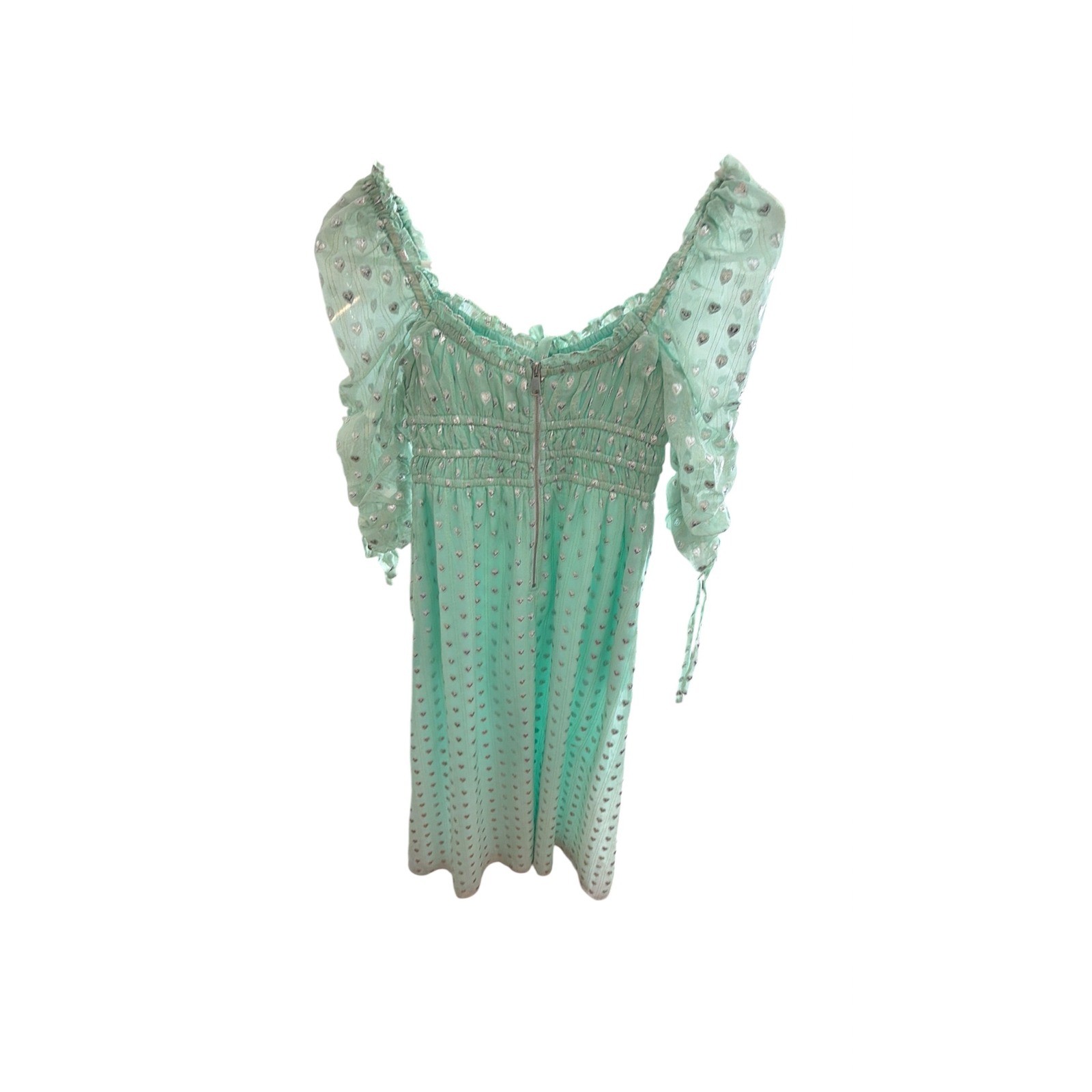 For Love & Lemons Mint Silver Heart Midi Dress – Size XS