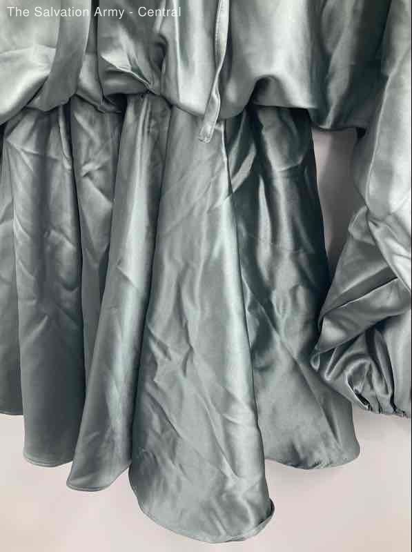 Mable Womens Green Satin Long Sleeve Round Neck Short Mini Dress Size Small
