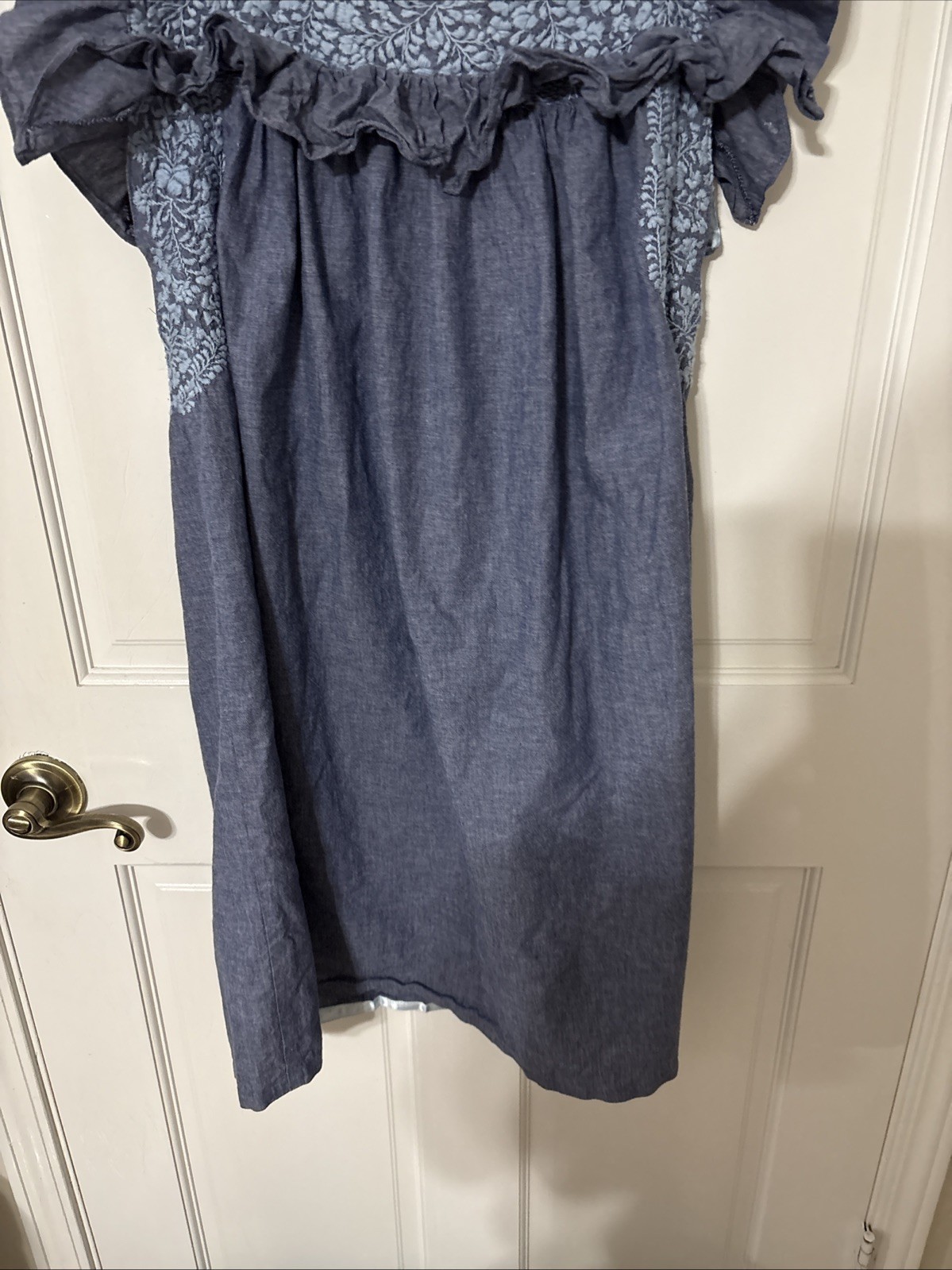 Mi Golondrina Blue Embroidered Chambray Mini Dress Medium SEE Pics