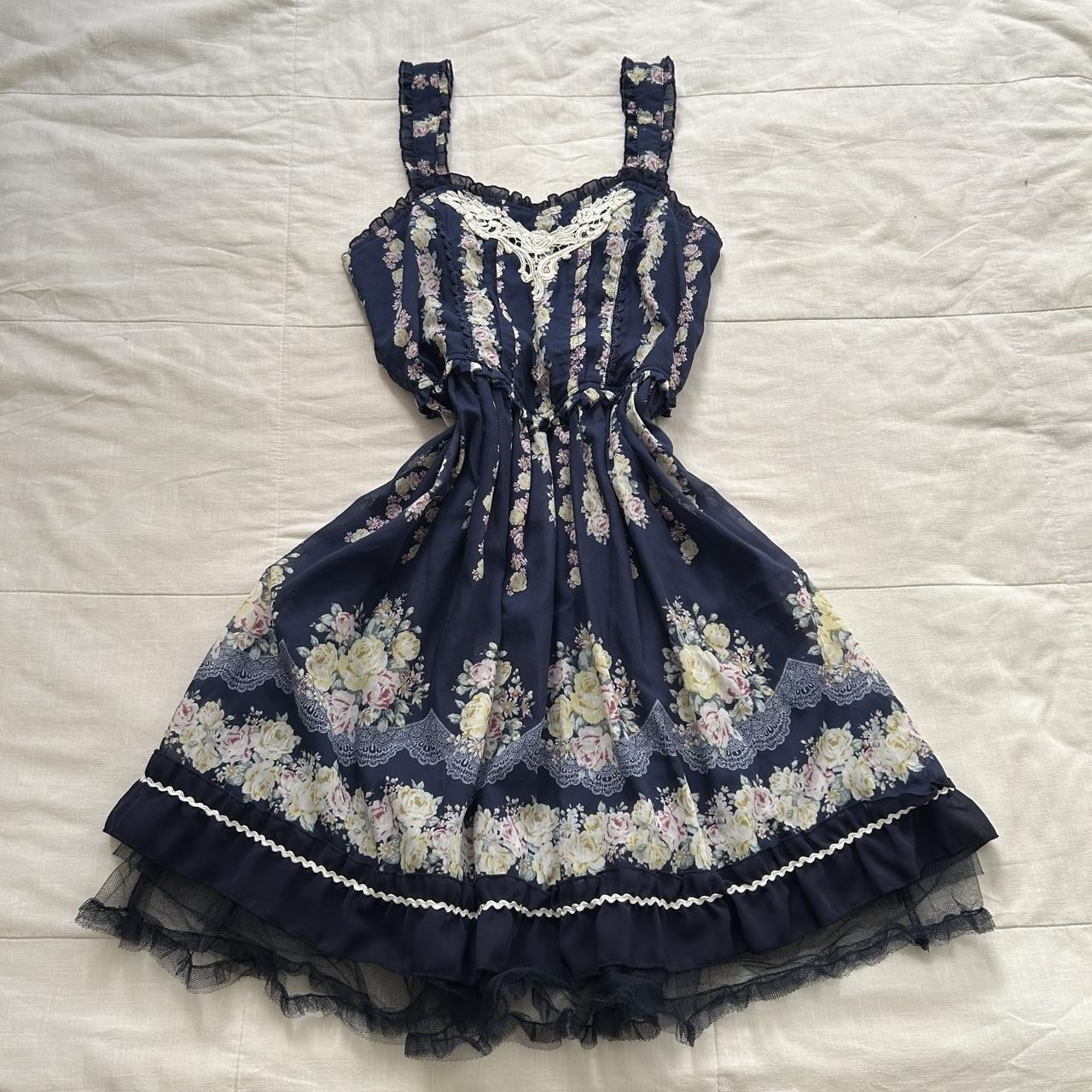 Axes Femme Navy Floral Lace Tulle Dress Himekaji Lolita Size M Japan