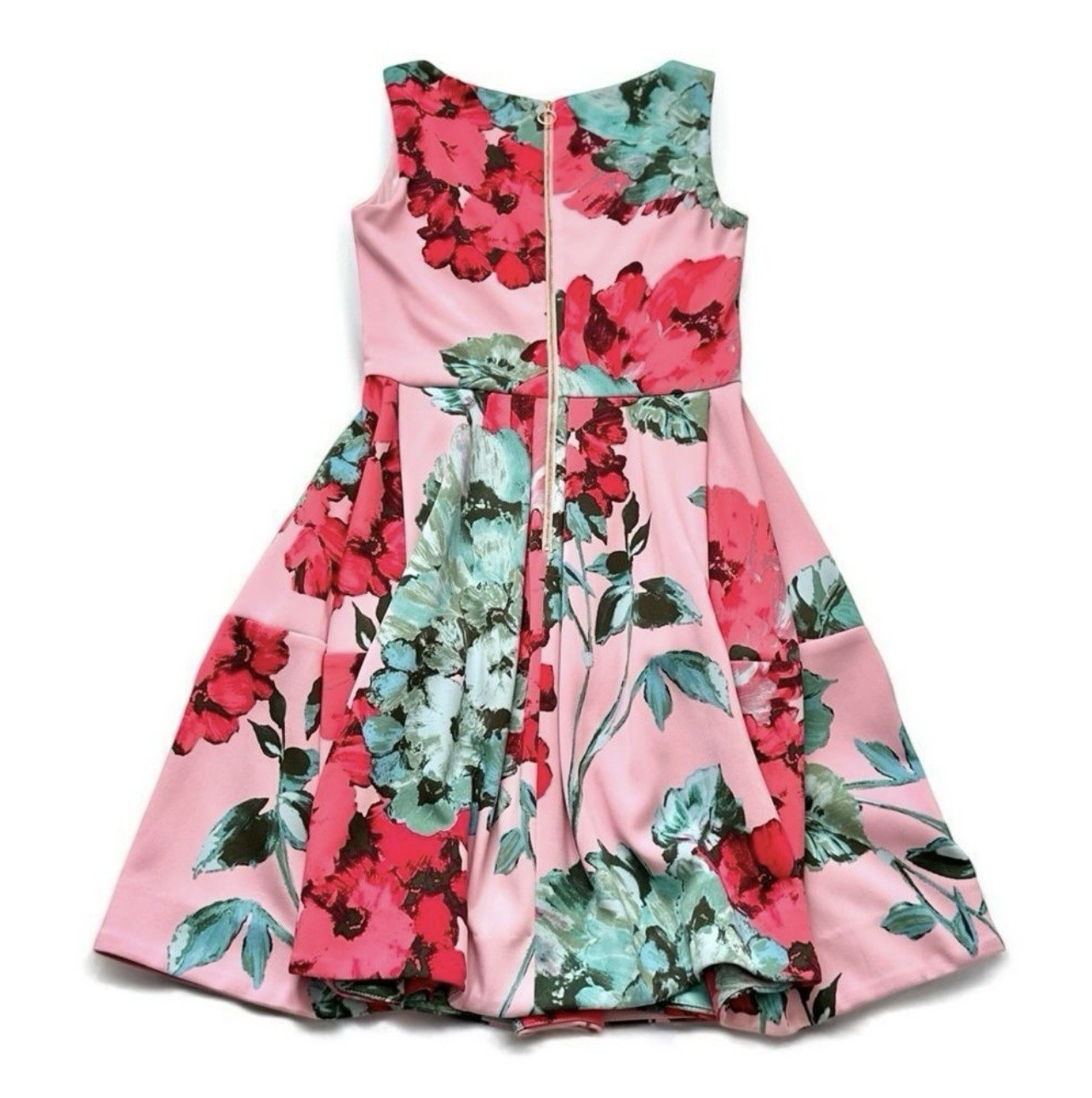 Taylor Pink Floral Fit & Flare Sleeveless Short Dress Lined back Zip 6