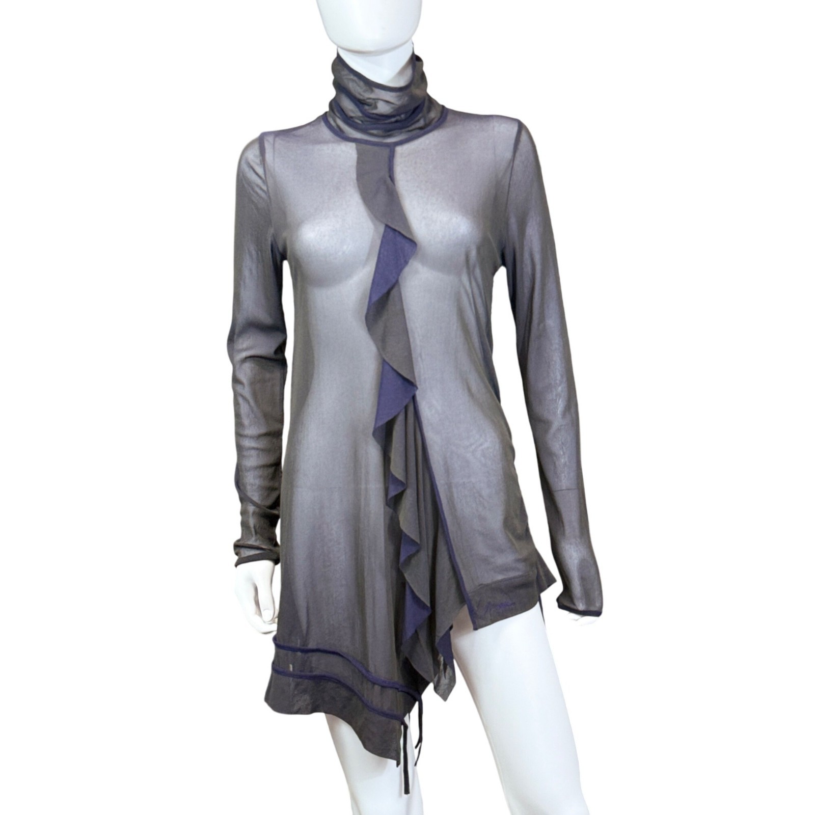 Cop Copine Womens Sheer Tunic Dress Ruffle Detail Navy Gray Taille 3 Portugal Ma
