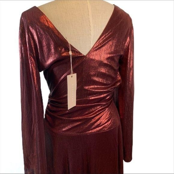 Keepsake The Label Never Again Metallic Berry Faux Wrap Dress Asymmetrical New