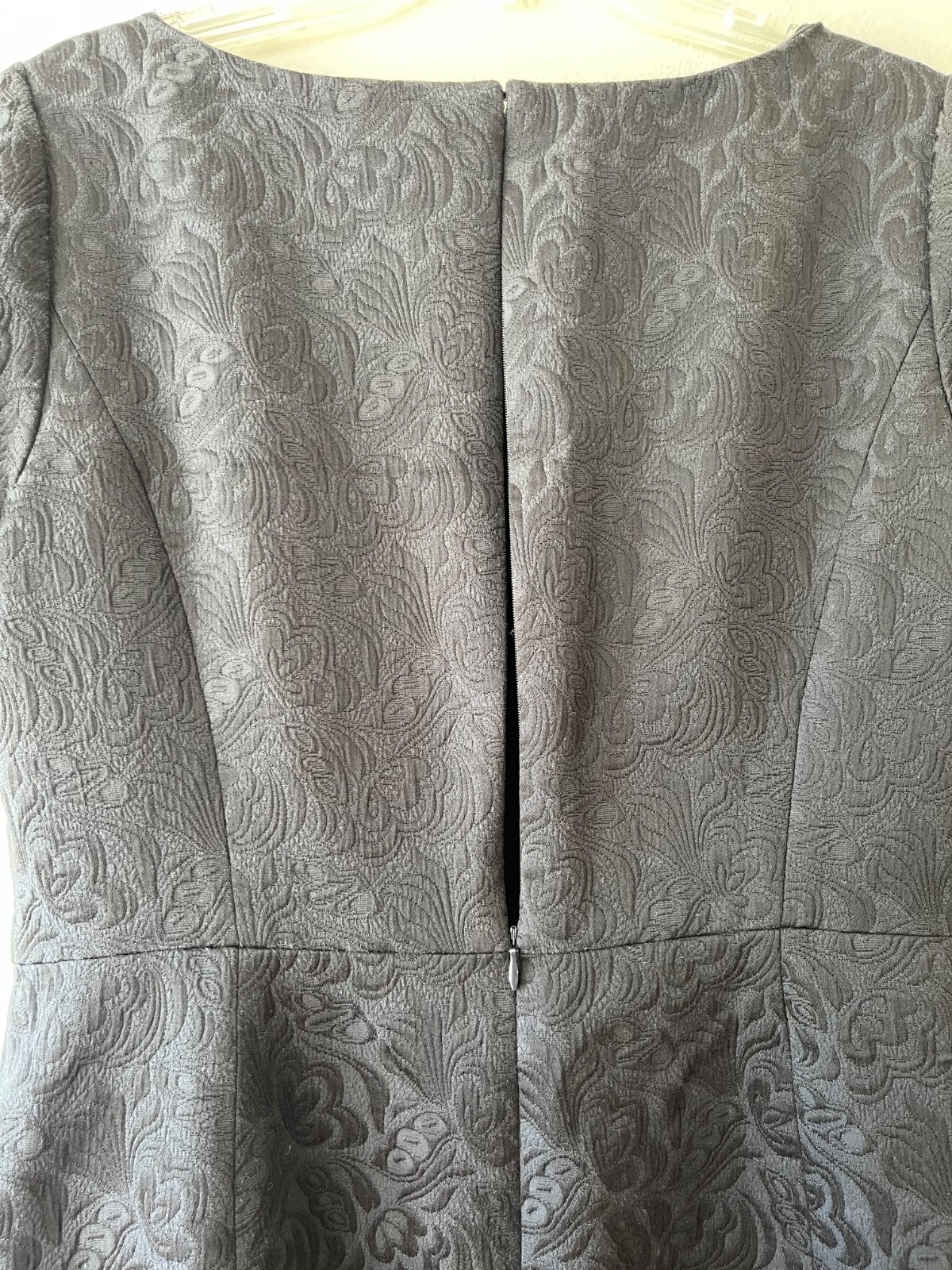 Talbots Sz 12 Black Brocade Flutter Sleeve Back Zip Midi Lined Dress