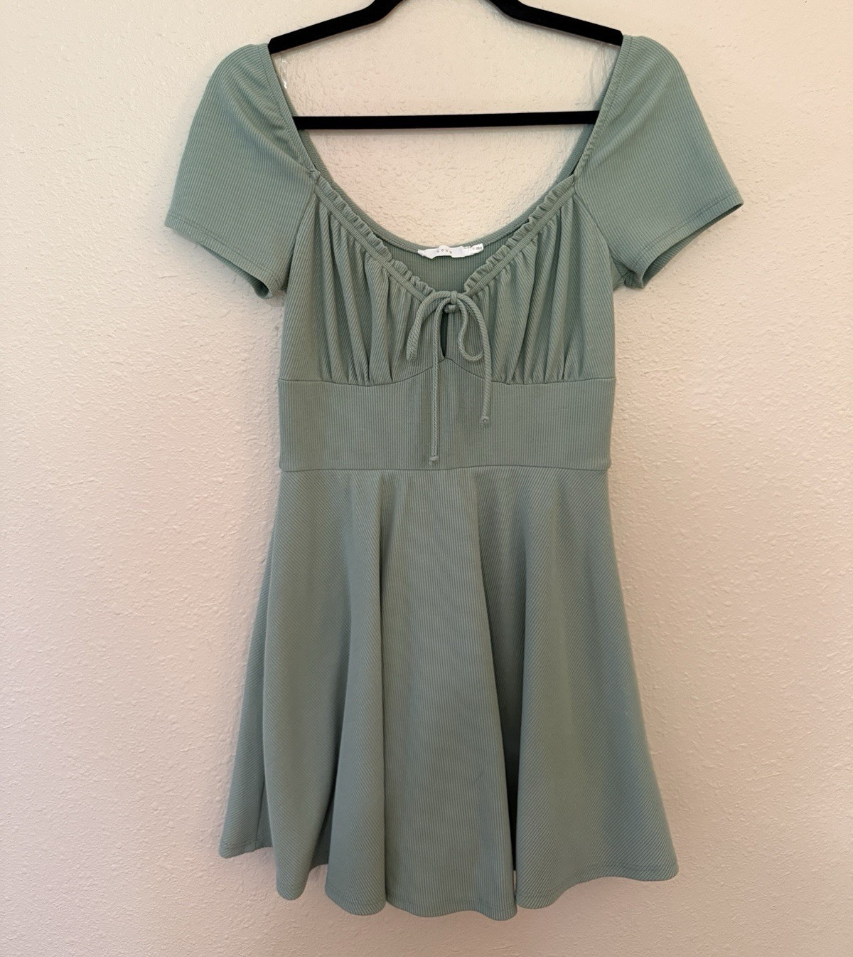 LUSH Mint Green Ribbed Fit & Flare Mini Dress (Size S)