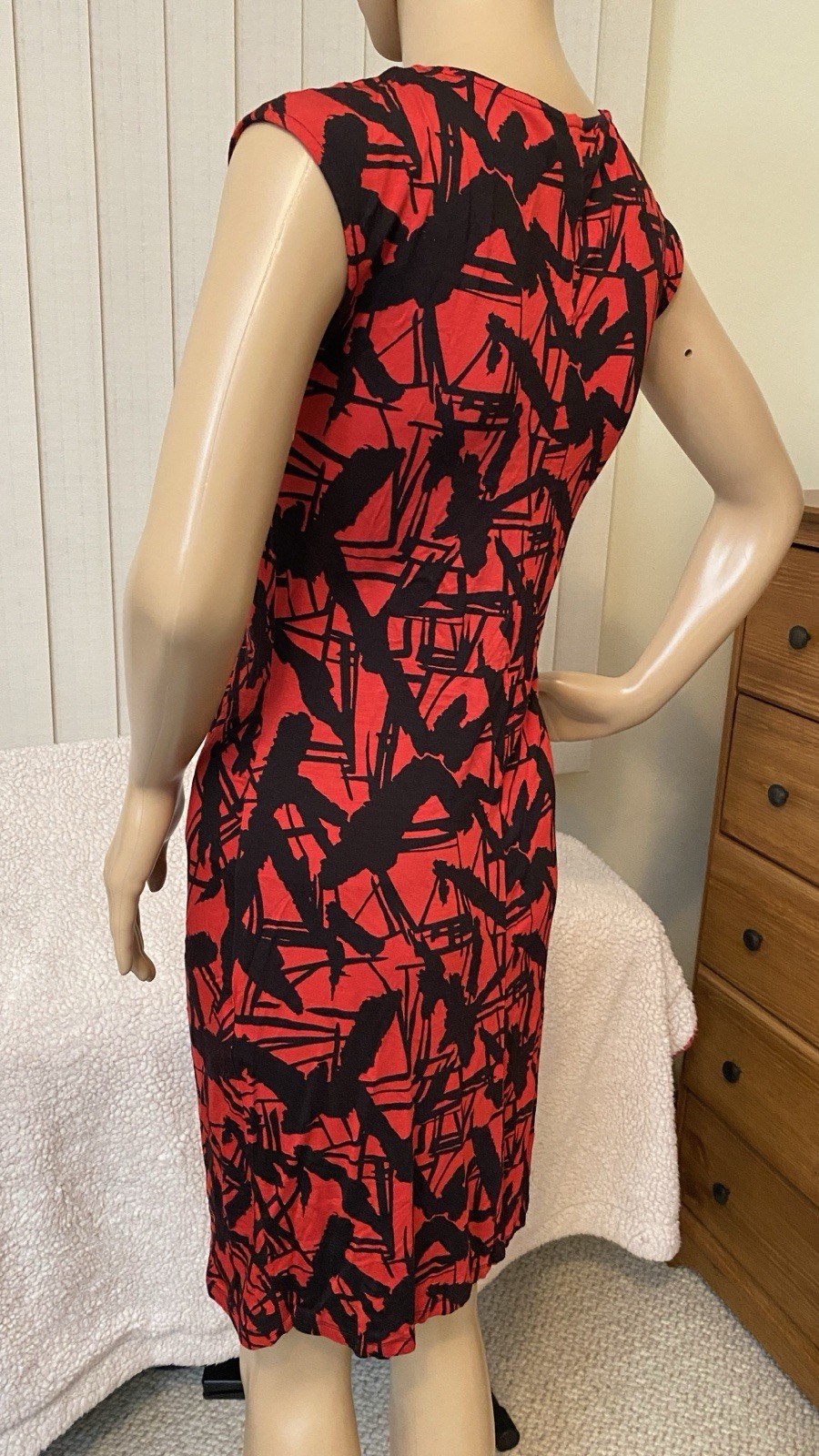 Michael Kors Red Blaze Petite Dress Red Black Abstract Front Synch Petite S