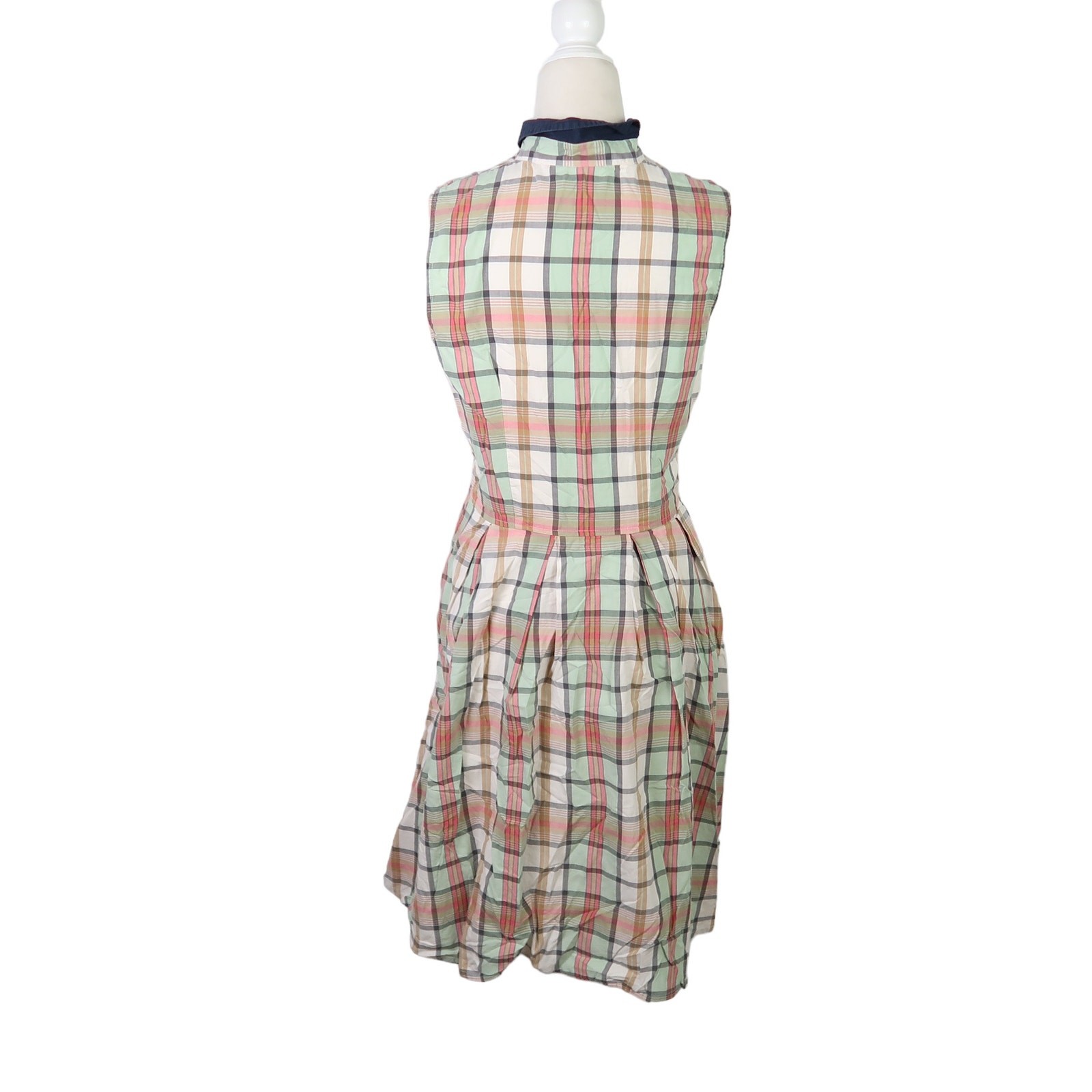 Eshakti cream red green plaid cotton midi shirt dress S