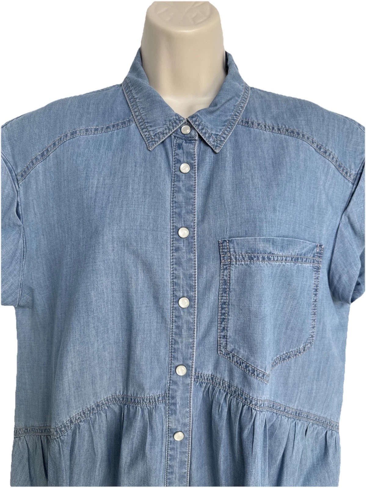 Veronica Beard Harrow Shirt Dress Tiered Pearl Snap Button Chambray Sz 8