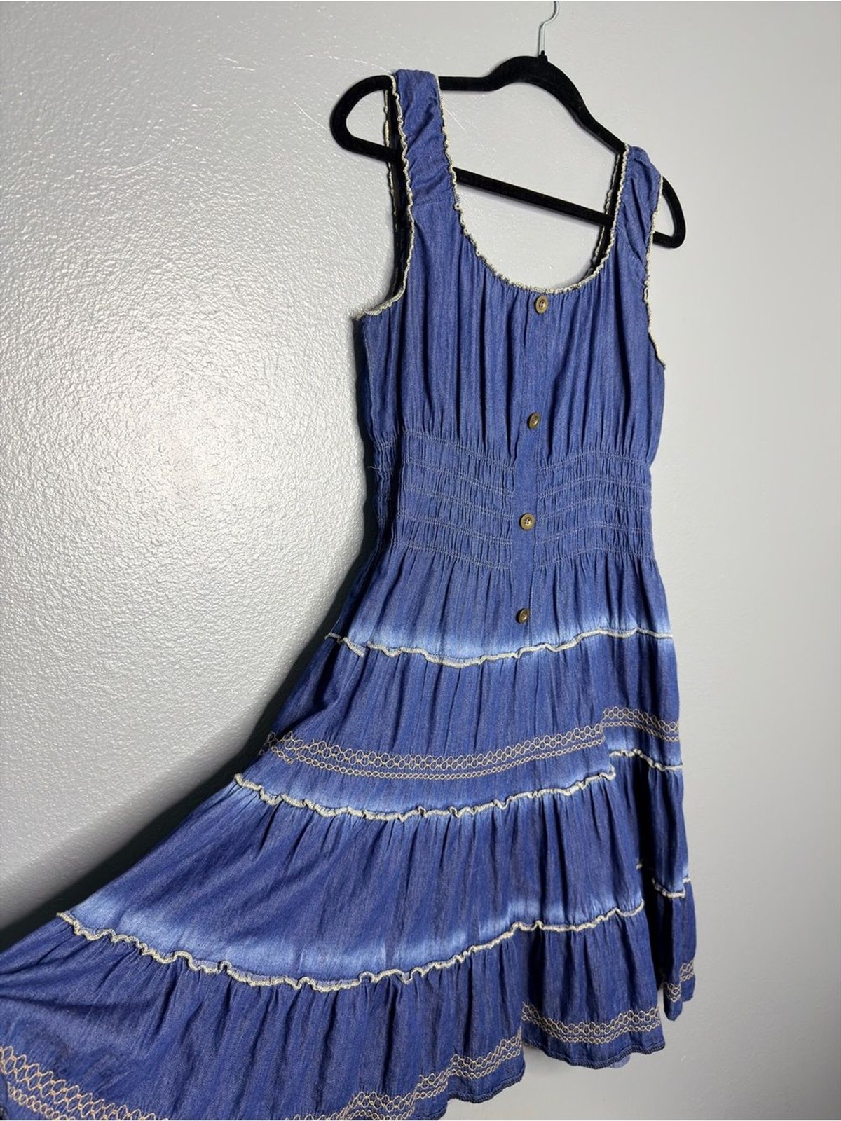 Blue Tiered Button-Front Farm Girly Country Summer Sundress