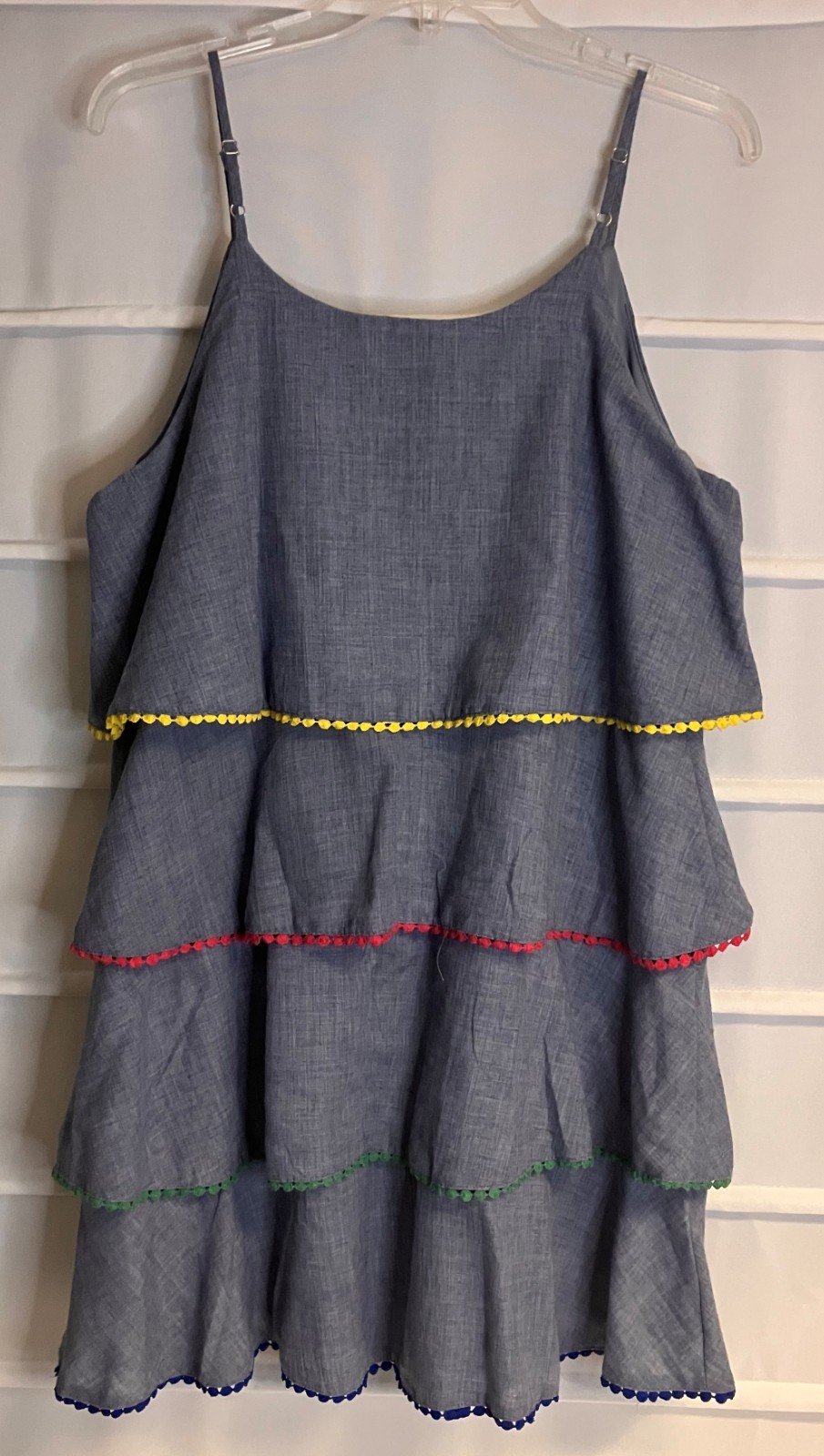 Andre by Unit Blue Ruffled Tiered Polyester Cotton Blend Strappy Dress L NWTS!