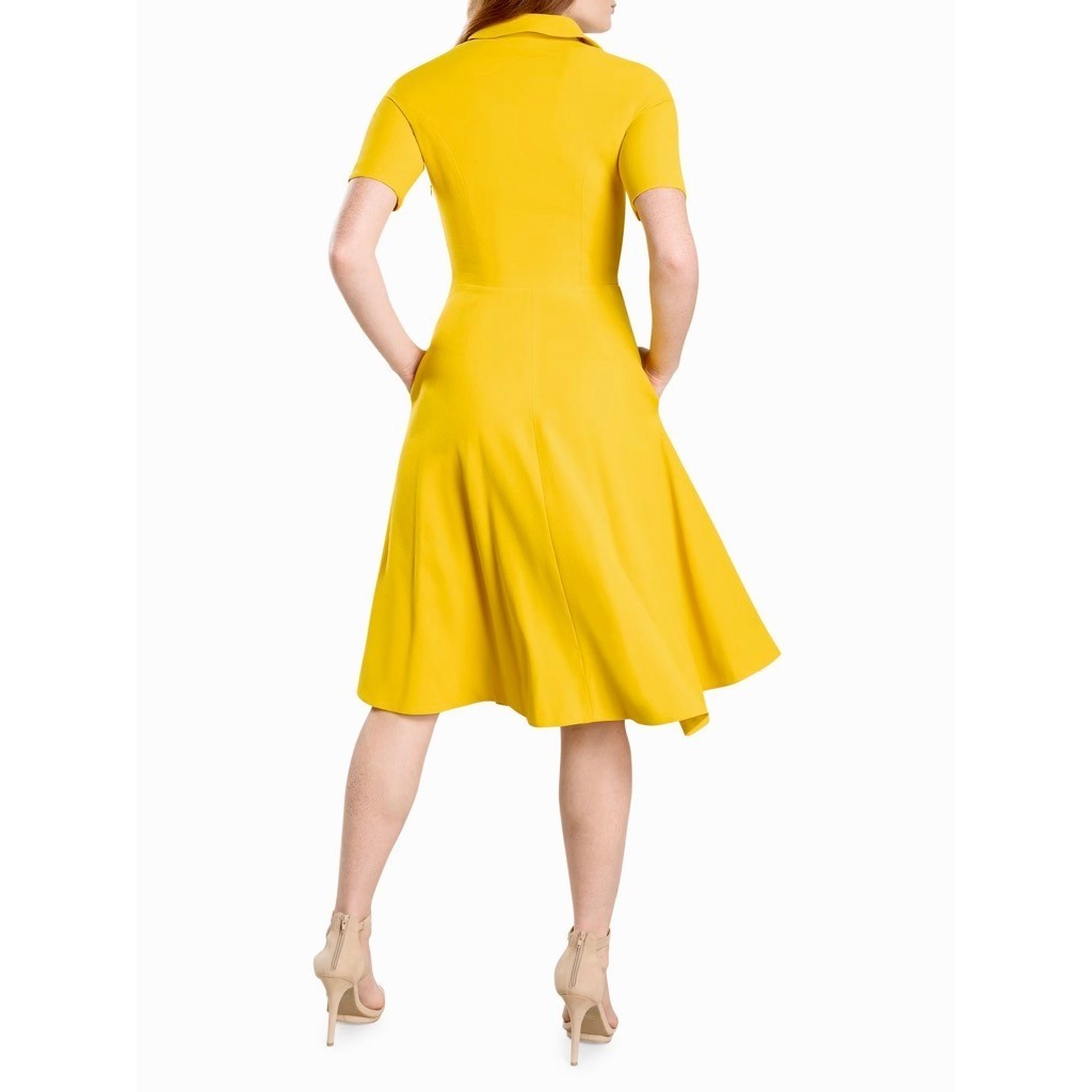 DRESS THE POPULATION Mallory Point Collar Half Zip Midi Dress Solid Yellow XS