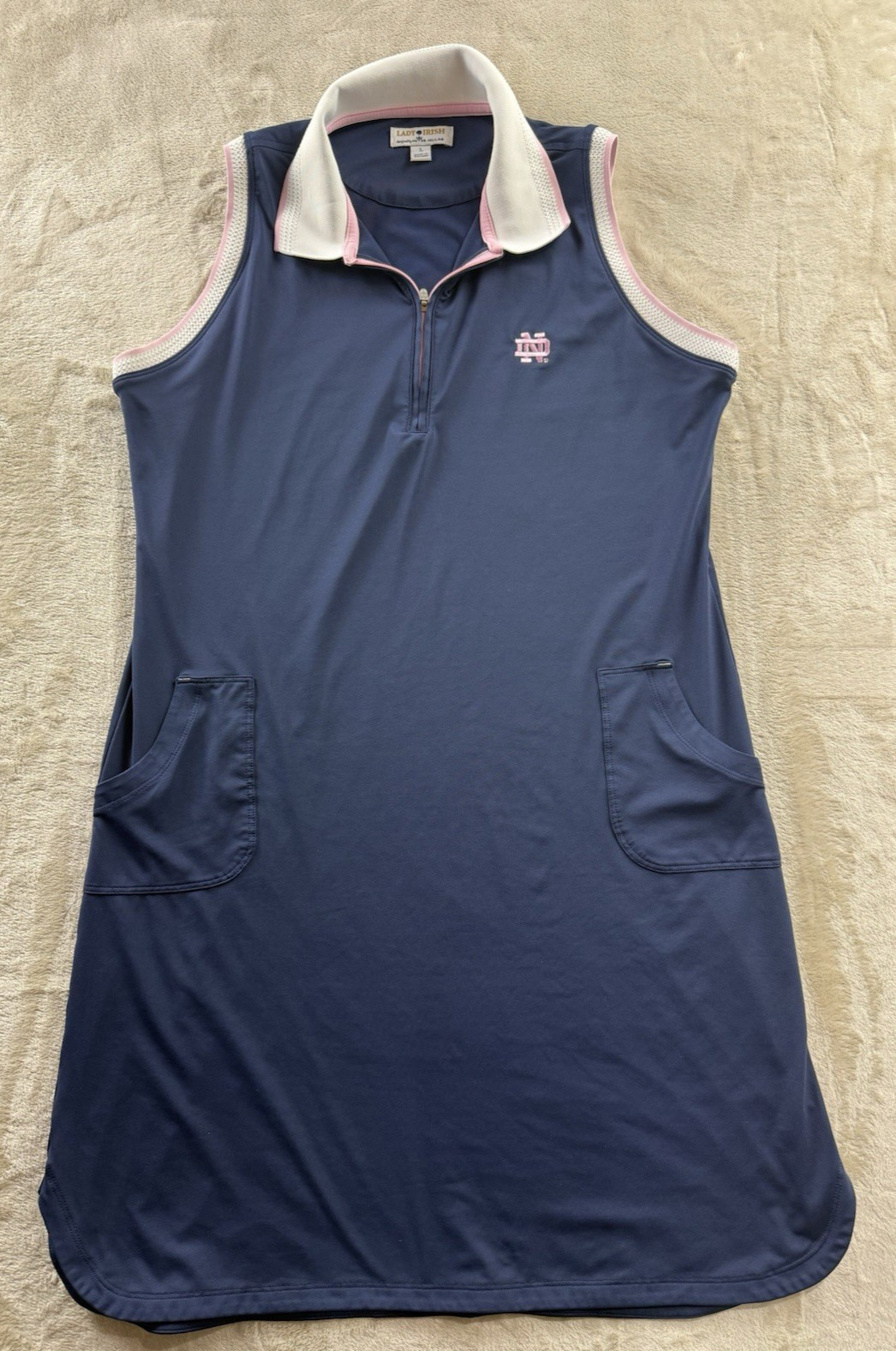 Lady Irish Peter Millar Notre Dame Navy Blue Collared Sleeveless Dress Size LG