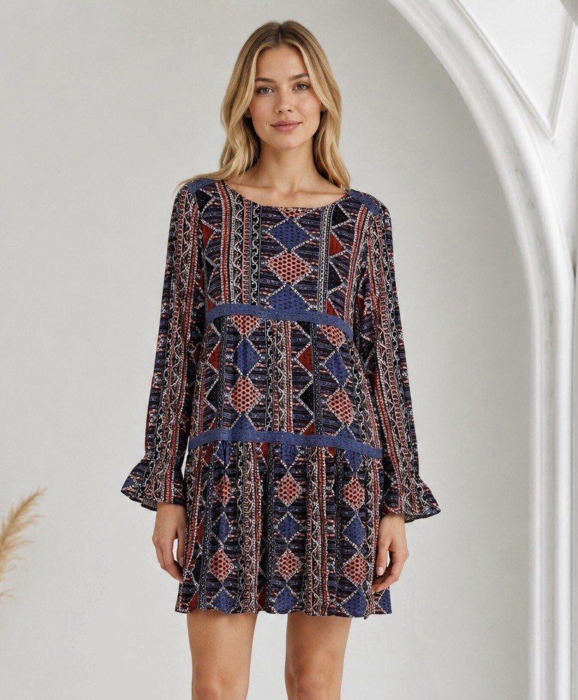 Roxy Womens Lace Inset Ruffle Sleeve Dress Size Medium Peasant Boho Chic NWT
