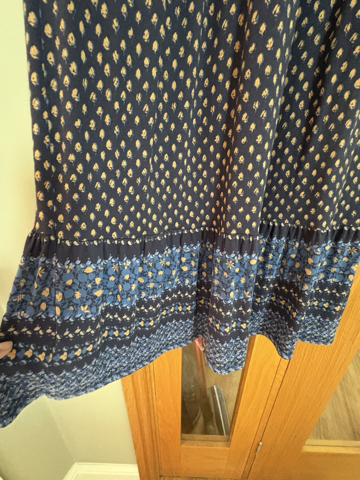 White Stuff Ladies Naya Navy Blue & Beige Tiered Maxi Dress ~ Size 12