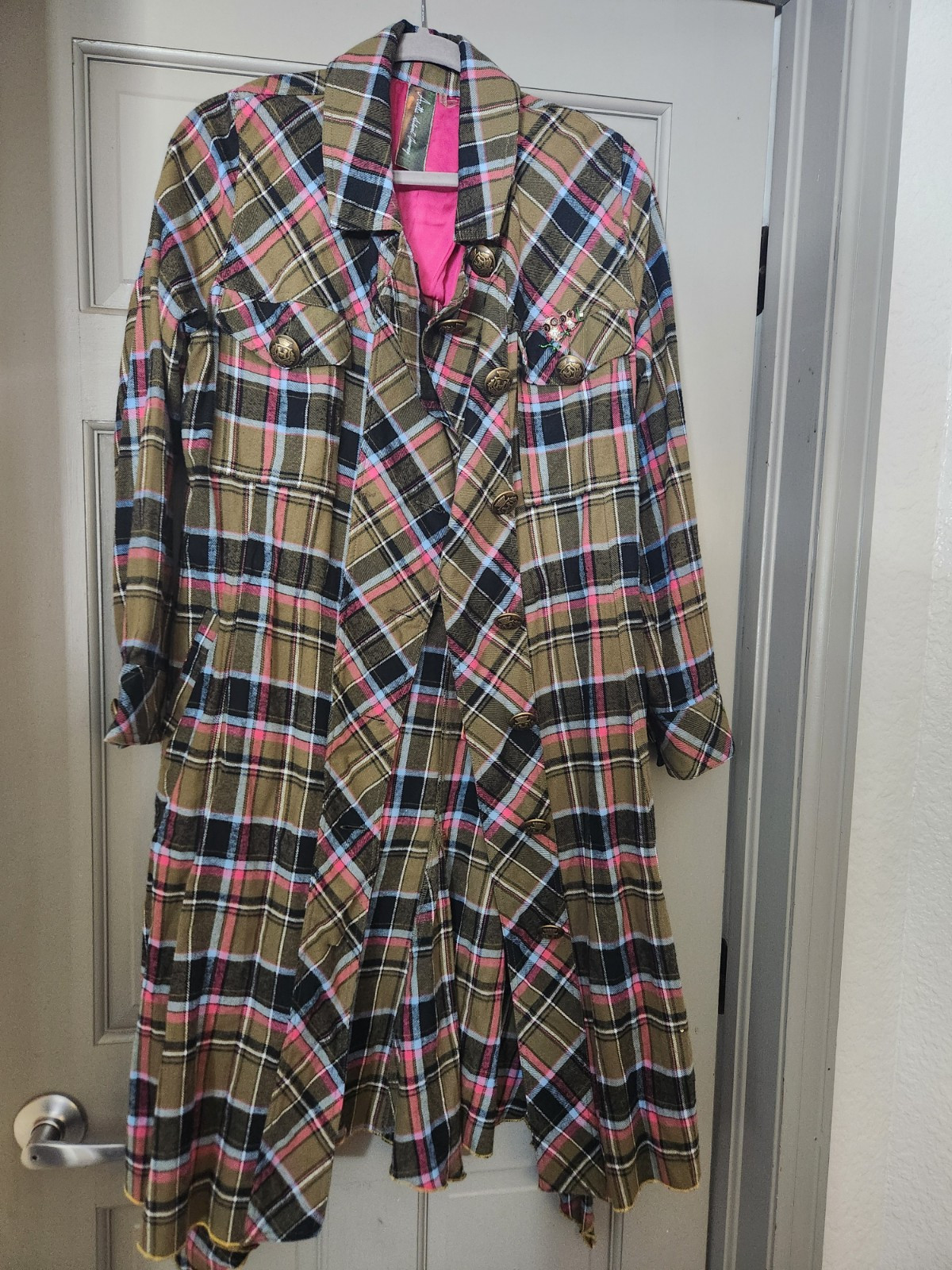 Aratta Spring My Choice Trench Coat Kimono Shirt Medium HOT PINK OWL