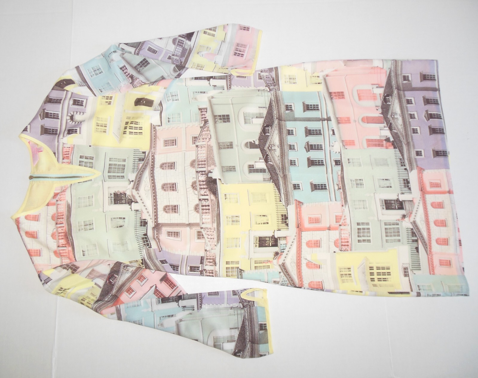 Ted Baker London Shift Dress sz 1 (US 4) Regency Houses Pastel Colors 3/4 Sleeve