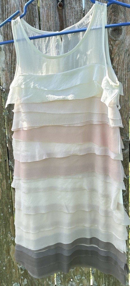LOFT Layered Sheer Neutrals Sheath Dress Keyhole Button Back Closure Size 0P