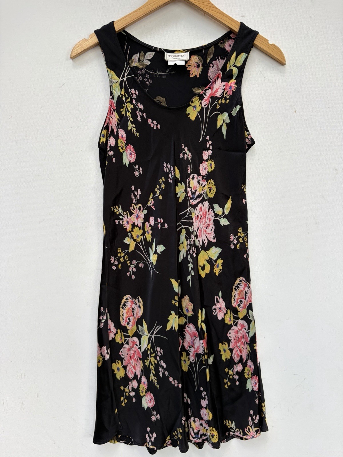 Henri Bendel Dress NO SIZE FITS 2 4 Black Floral Satin Mini Party Cocktail