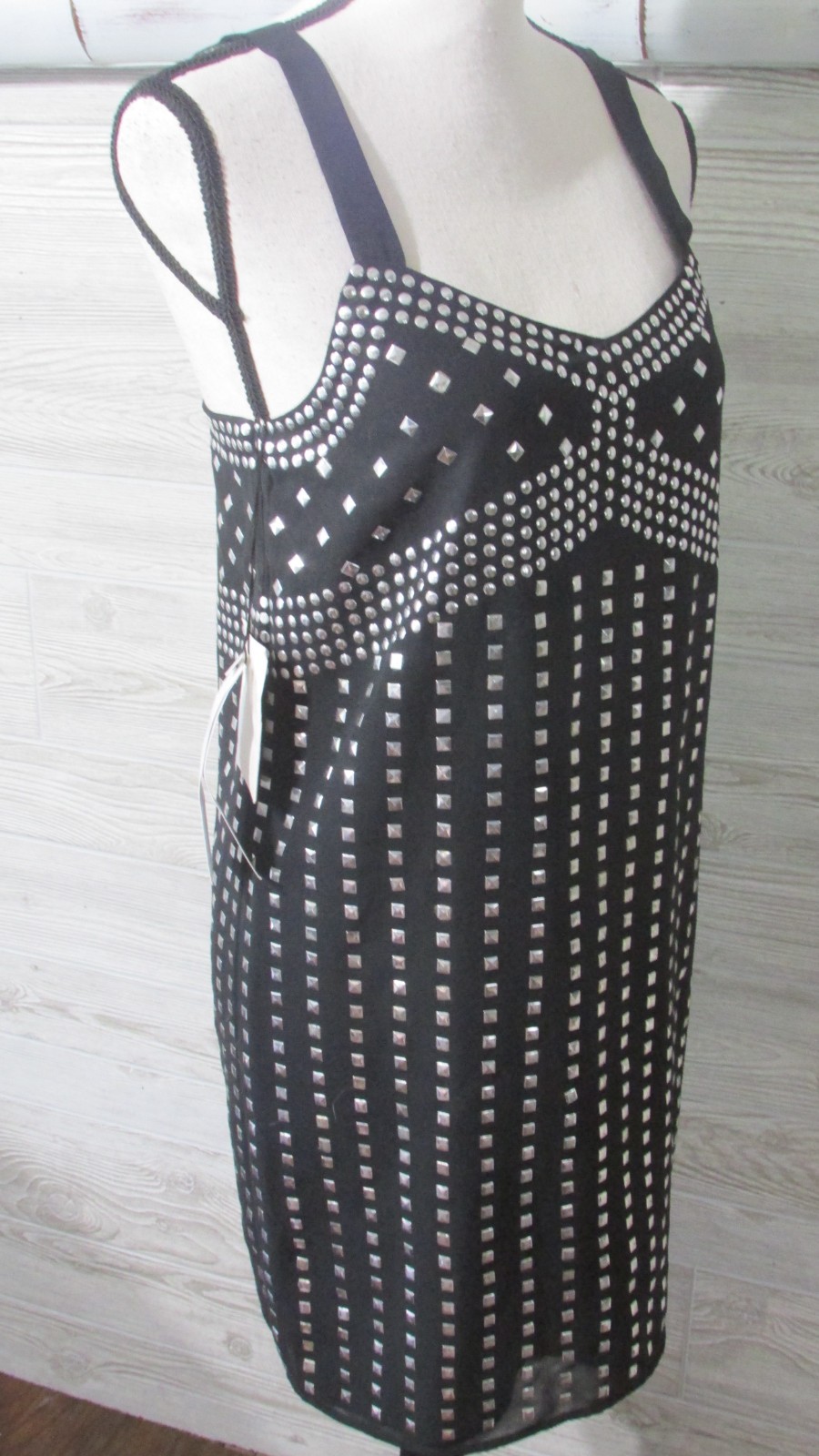 Susana Monaco Silver Studded Black Mini Dress 2 NWT Edgy Glam Indie Sleaze Cyber