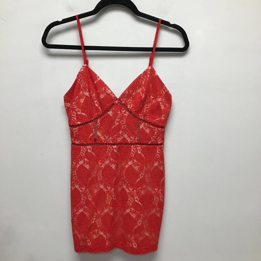 Revolve Womens By The Way Dress Red Beige Lace Floral Spaghetti Strap Lined S