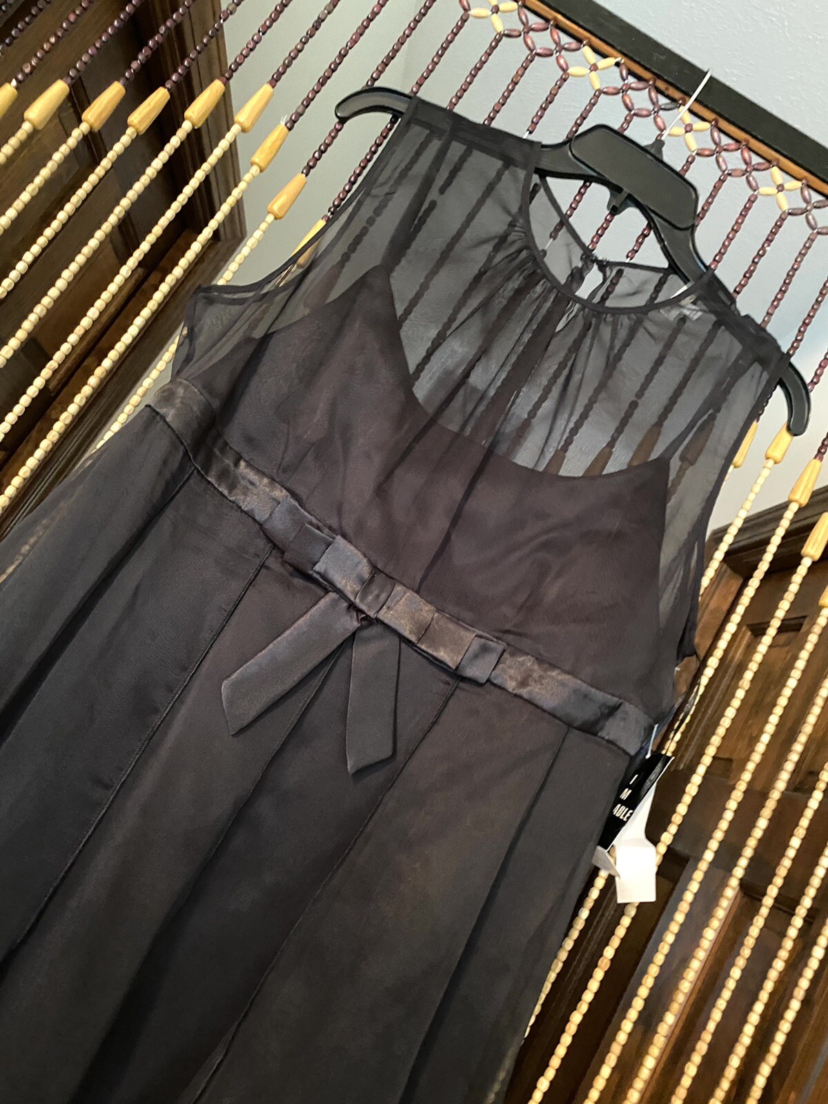Sandra Darren Black Layered Sleeveless Dress Size 12 Bow & Sash NWT