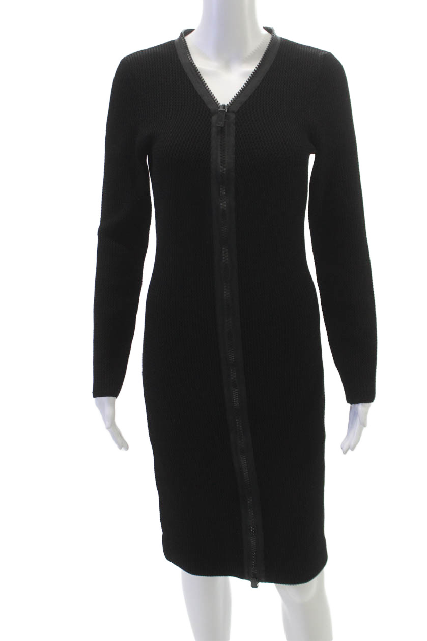 Tom Ford Womens Black V-Neck Sweater Dress Viscose Long Sleeve Zip Size M