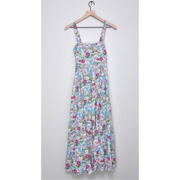 S/W/F Apron Maxi Dress S Lush Floss Multicolor Floral Square Neck Boho Tropical