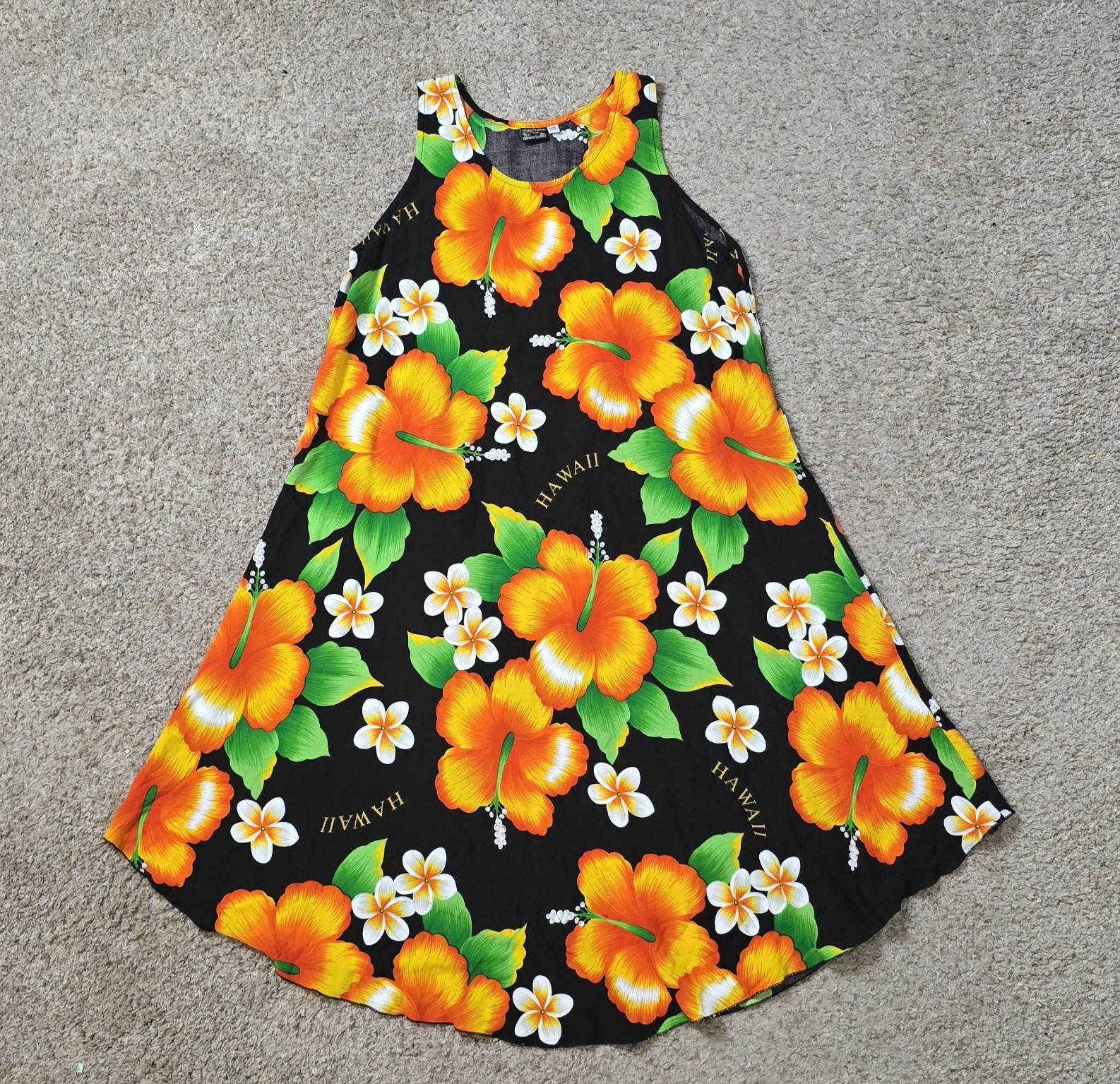 Aloha Fashion Hawaiian Fashion Black Hibiscus Floral Sleeveless Maxi Rayon OS