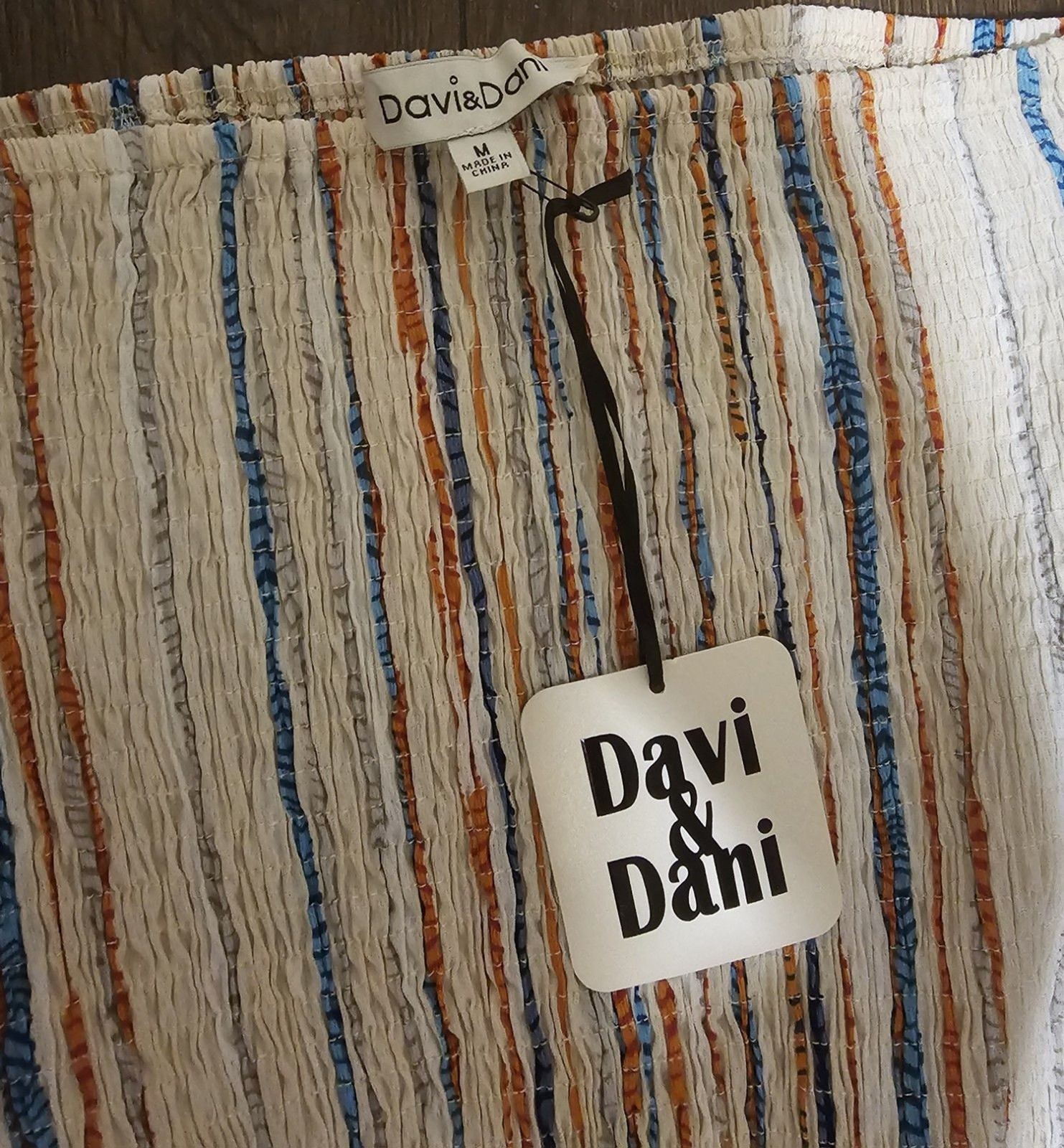 Davi & Dani Off Shoulder Striped Maxi Dress M Tie Ruffle White Orange Blue