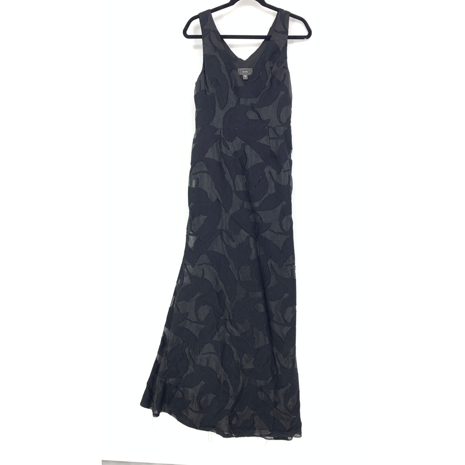 Vera Wang Dress Women’s Size 4 Black Leaf Print V-Neck A-Line *FLAW READ