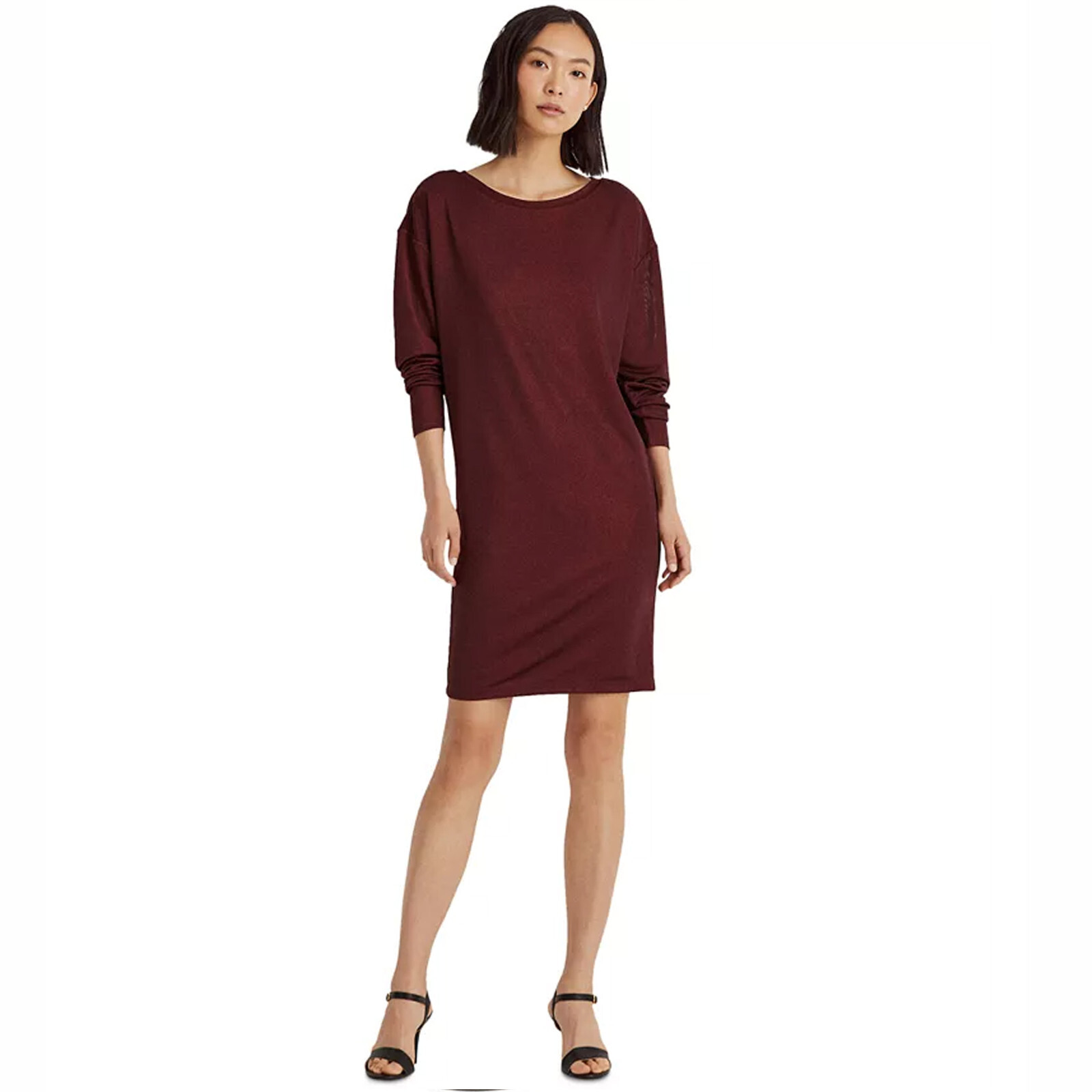 Ralph Lauren Large Solid Burgundy Red Shimmer Jersey Shift Dress Oversized B33