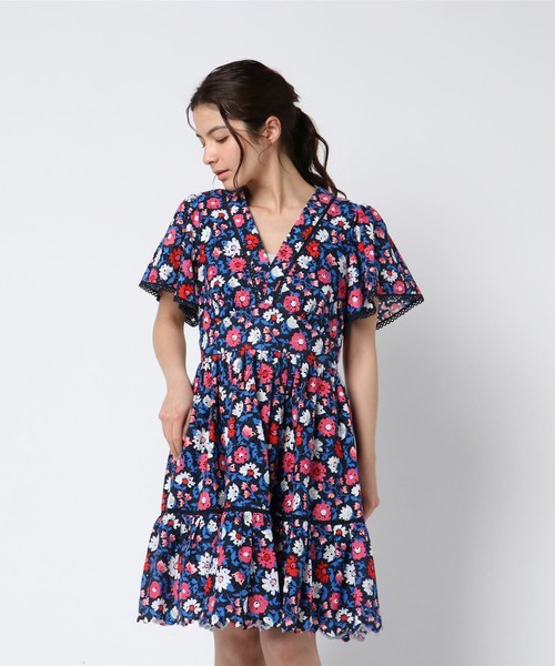 KATE SPADE Navy Pink White Floral Daisy Eyelet Embroidered Fit Flare Dress 6 = S