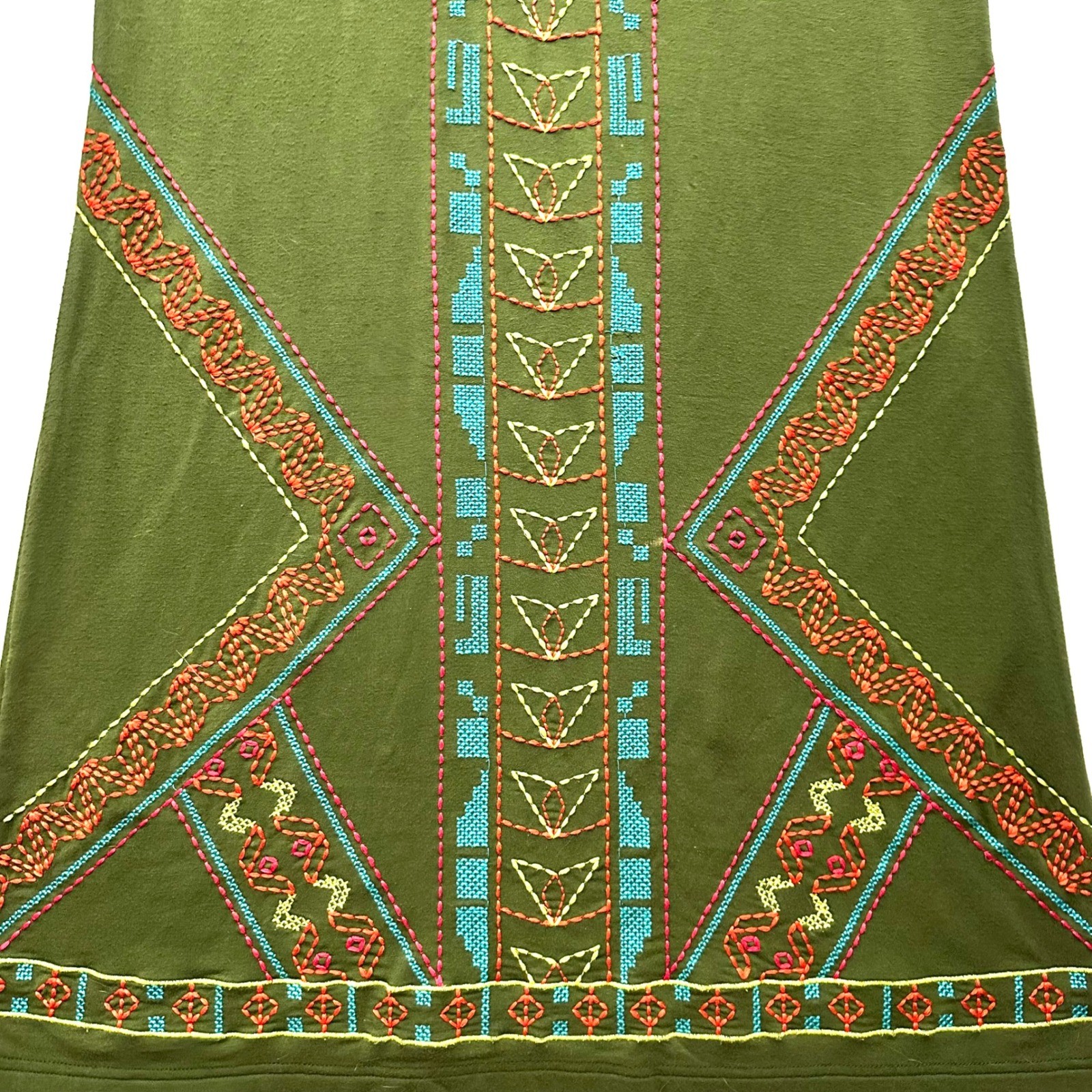 Uncle Frank Embroidered Bell Sleeve Boho Knit Dress S Small Olive Green