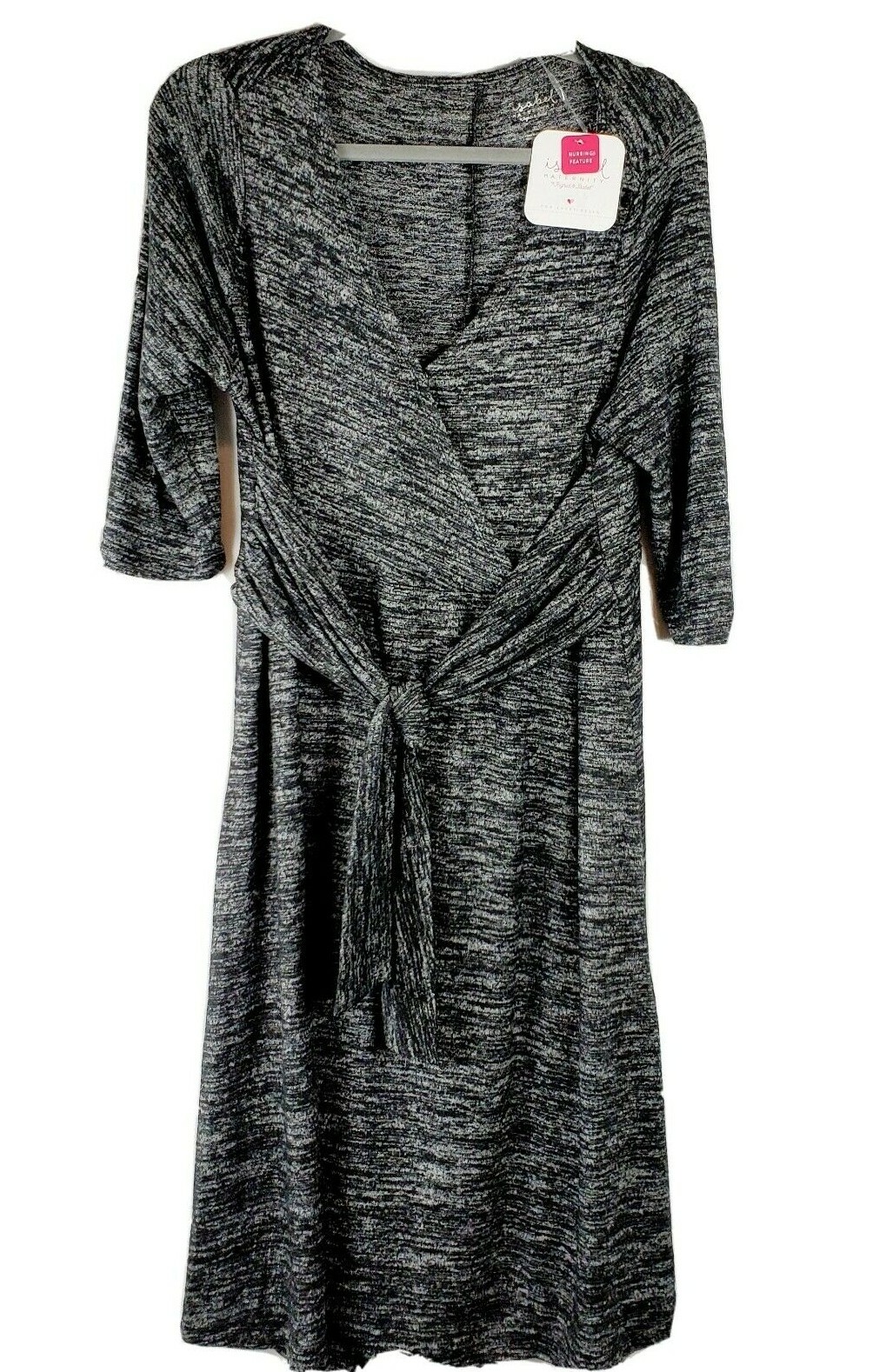 Isabel Maternity By Ingrid & Isabel Dress Black Marble Belted 3/4 Sleeve Size XL