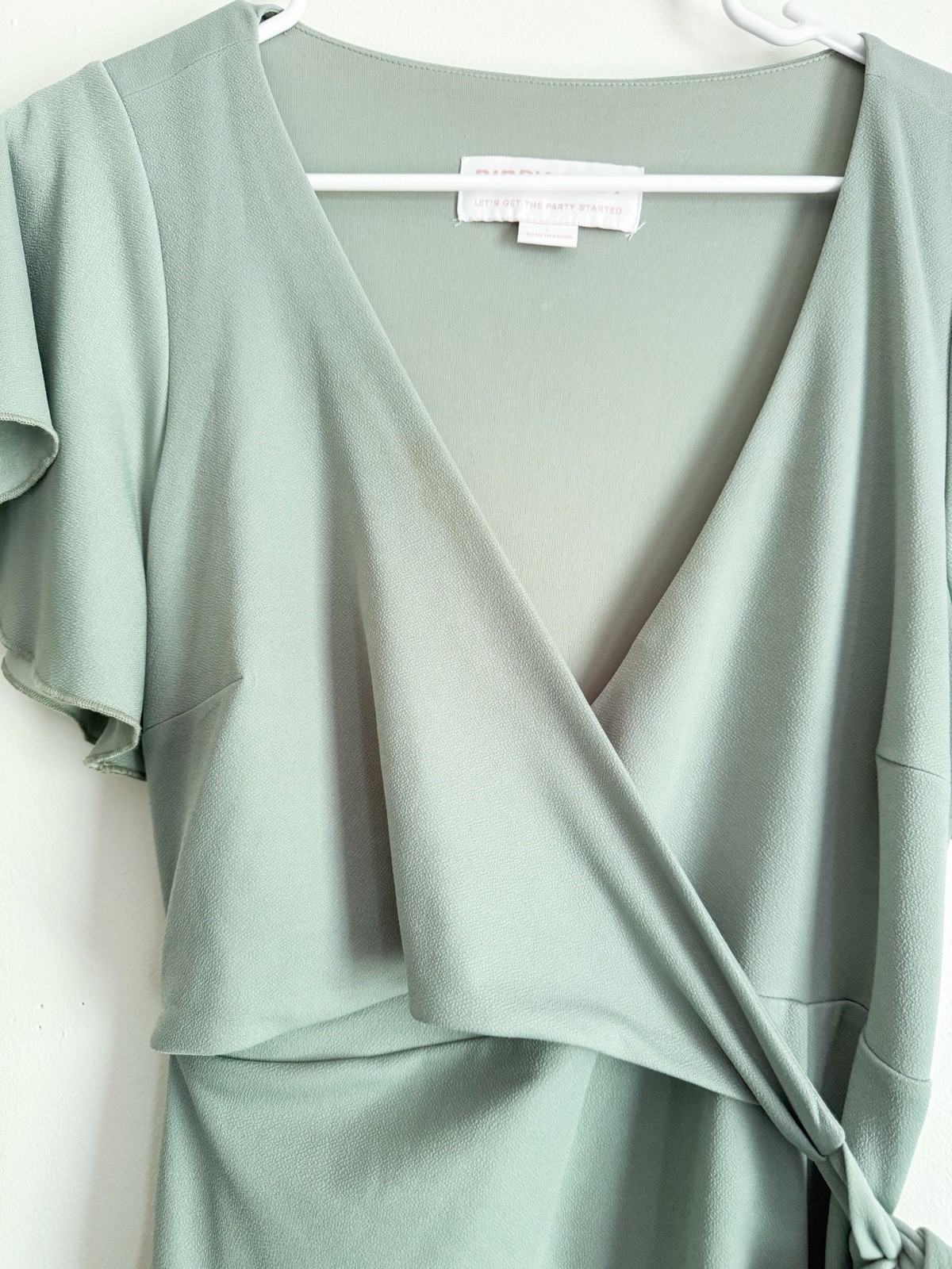 Birdy Grey Mint Green Formal Floor Length Dress With Split And Flutter Sleeves L
