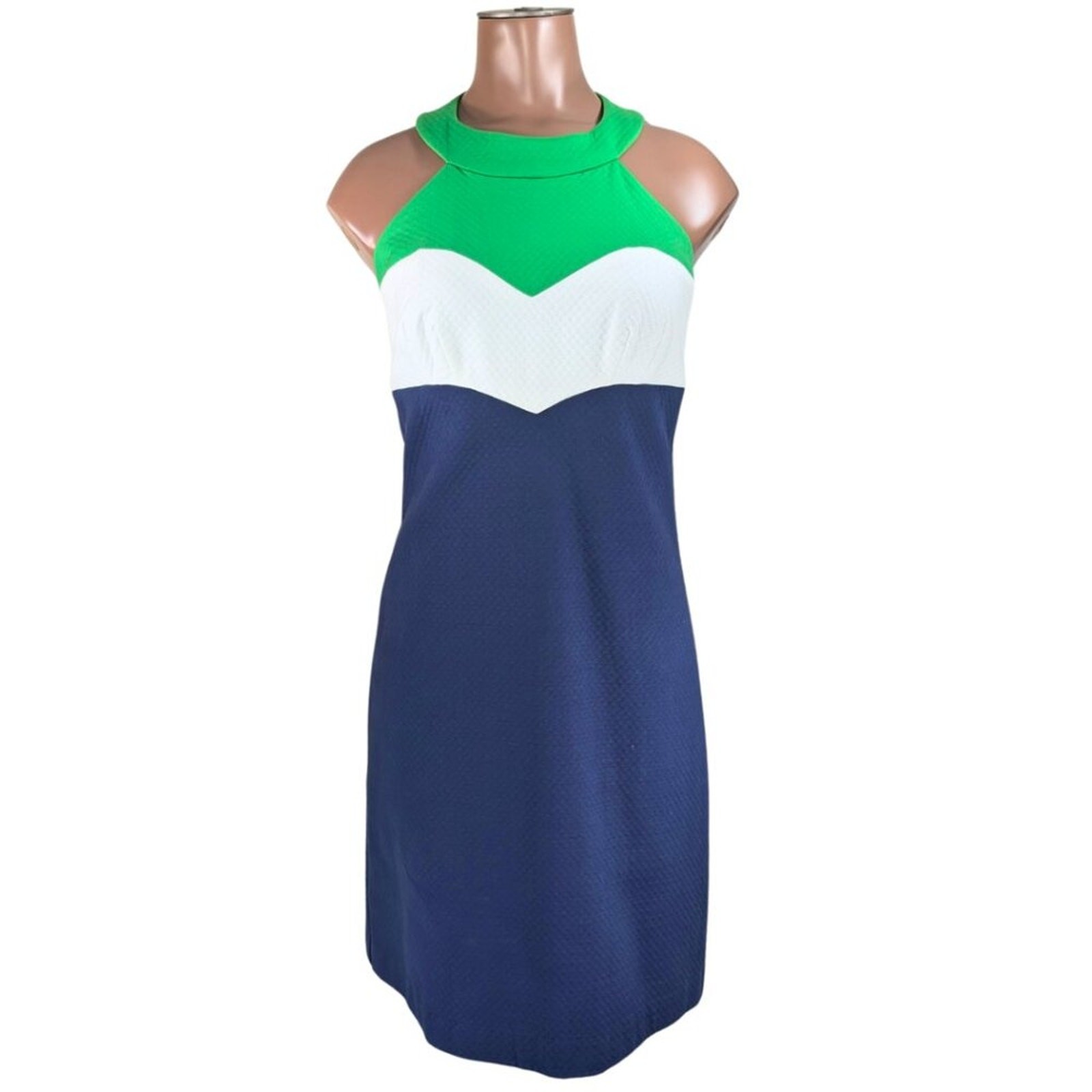 Trina Turk 0 NWT Blue Colorblock Sleevless Lined Halter Pencil Cocktail Dress