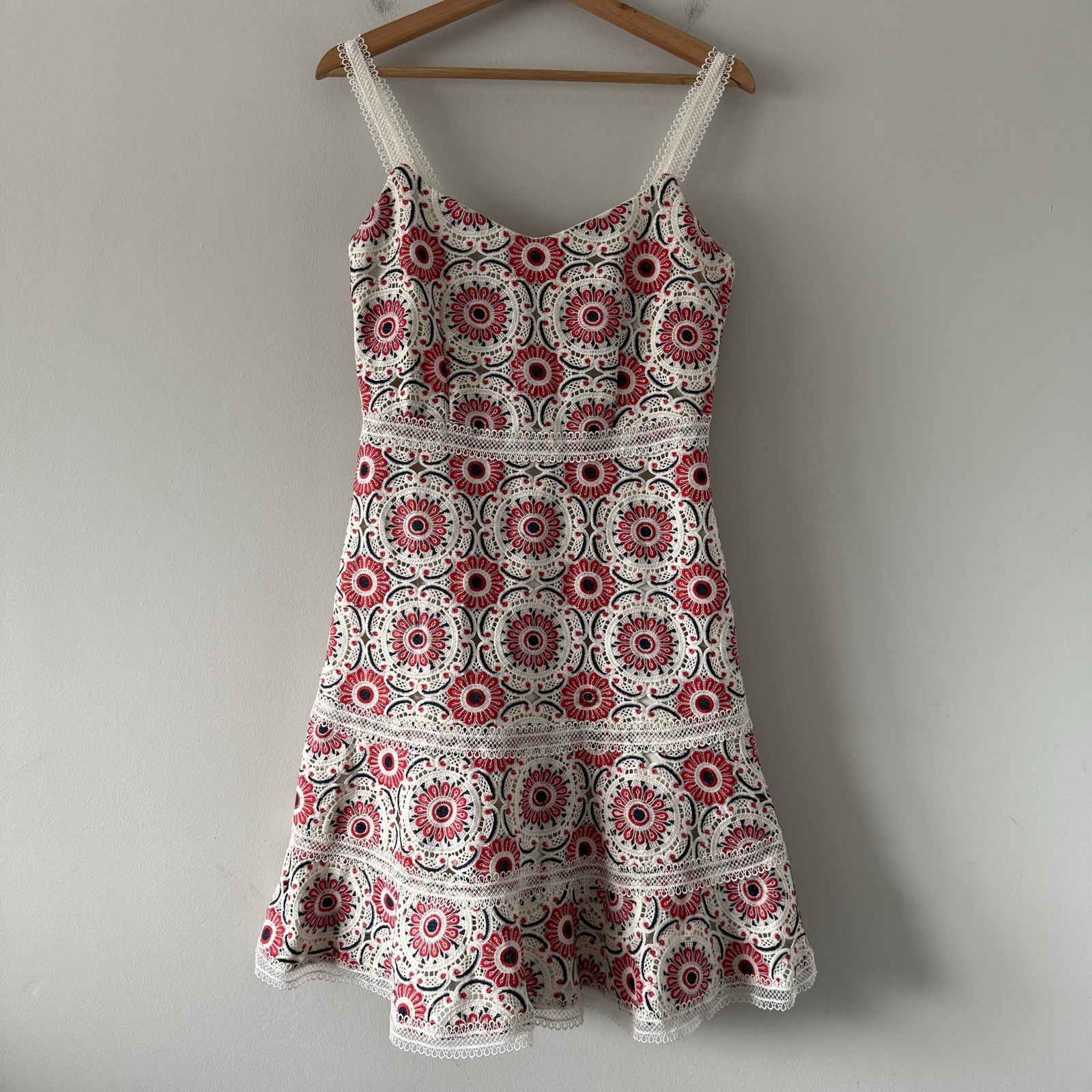 J Crew Crochet Lace A Line Dress Size 0 4th of July Boho Cottage 60s Festival