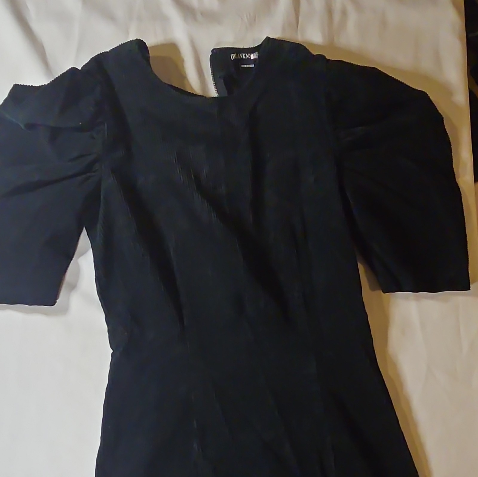 BlankNYC Black Corduroy Puff Sleeve Mini Dress Zip Closure Size S