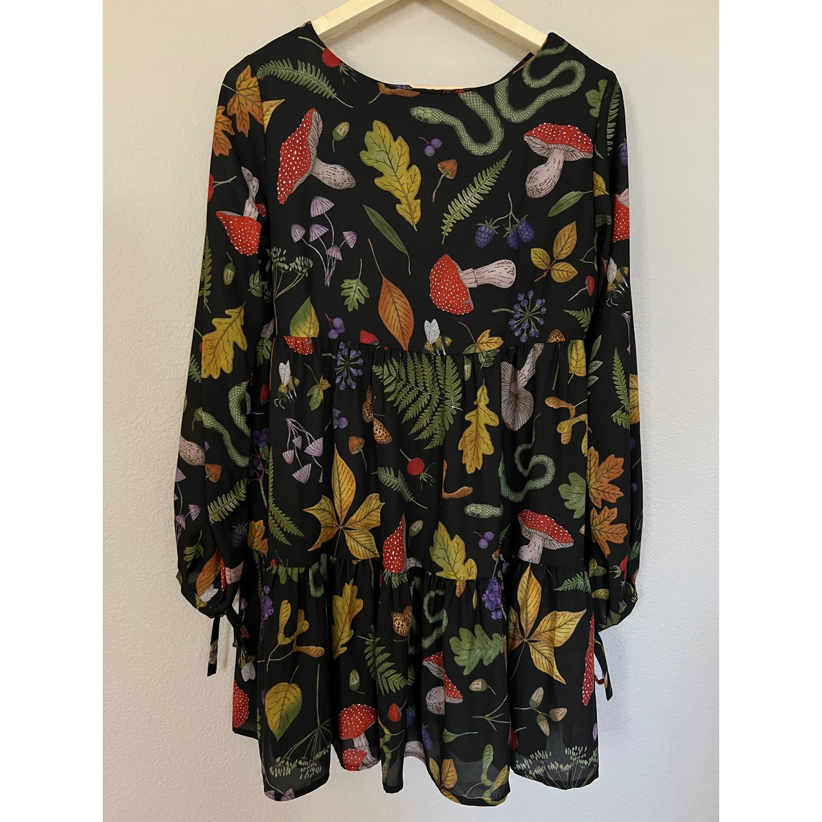 Cosmic Drifters Dress Boho Peasant Mushroom Leaf Snake Butterfly Sz 12 NWT