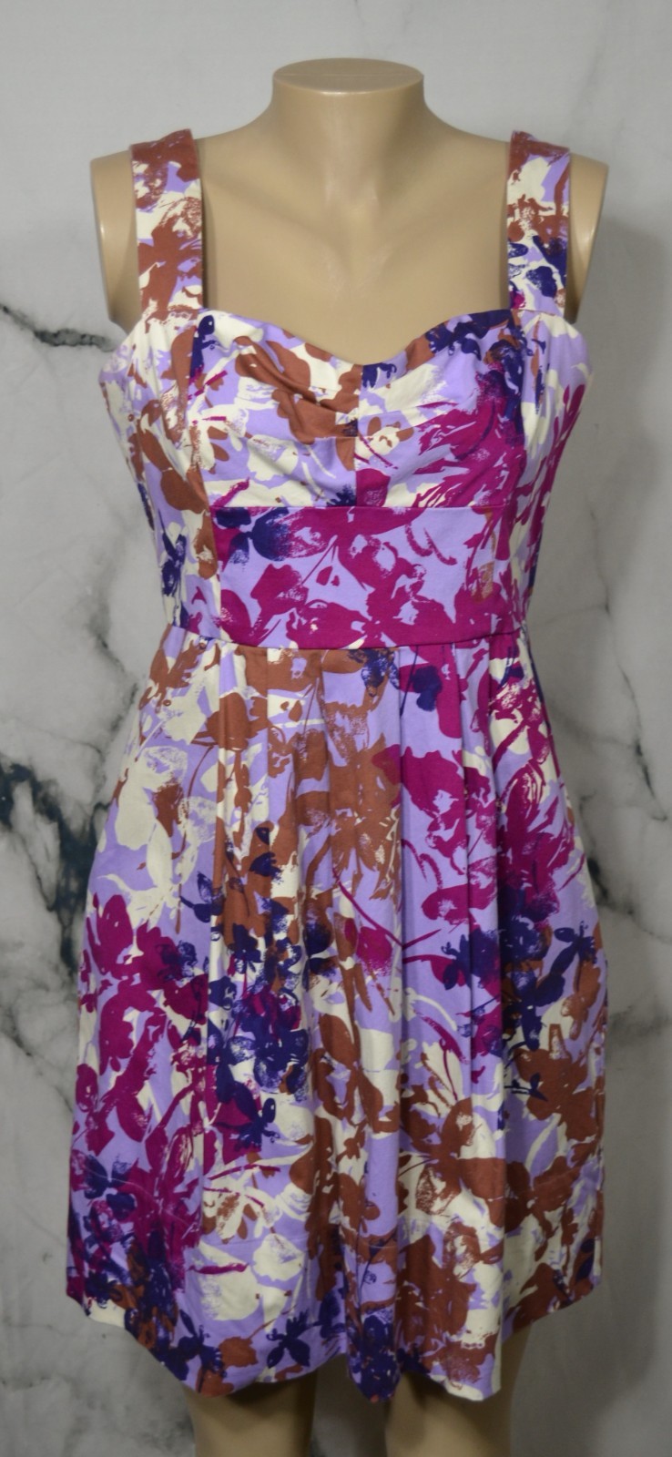 DONNA RICCO Lavender Blue Brown White Floral Sleeveless Dress 10P Petite