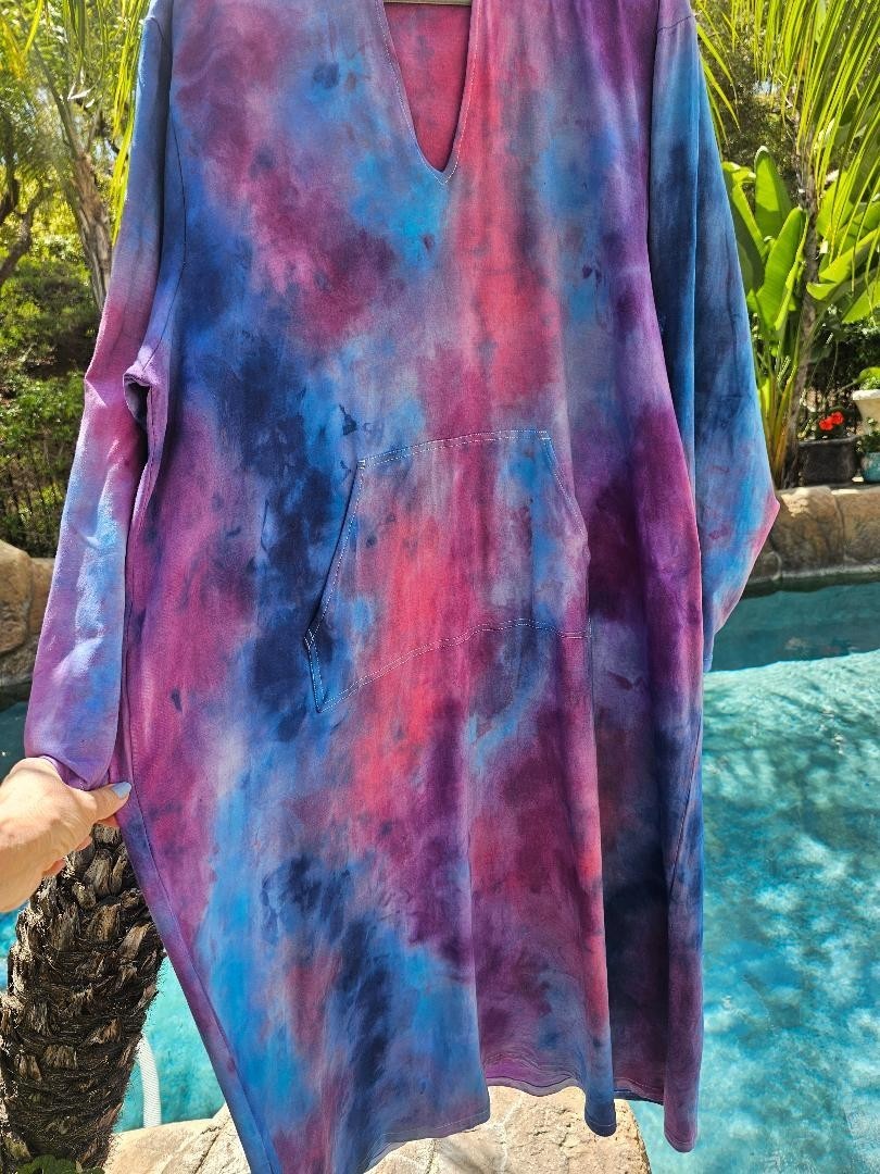 Maya Antonia Unisex Hand Tie-Dye Galaxy Cotton Maxi Dress/Kaftan/Hoodie/Pocket