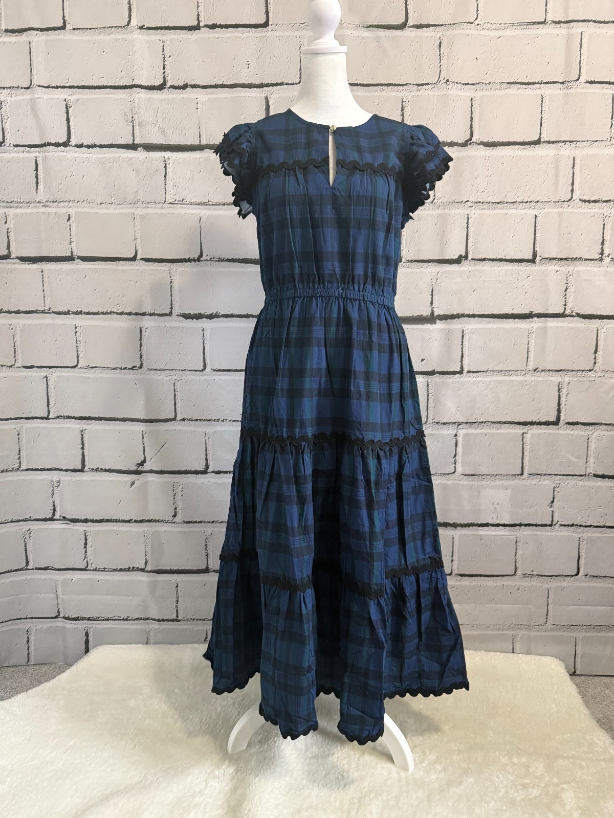 NWT STS Sail to Sable Blackwatch Plaid Cotton Tiered Maxi Dress S