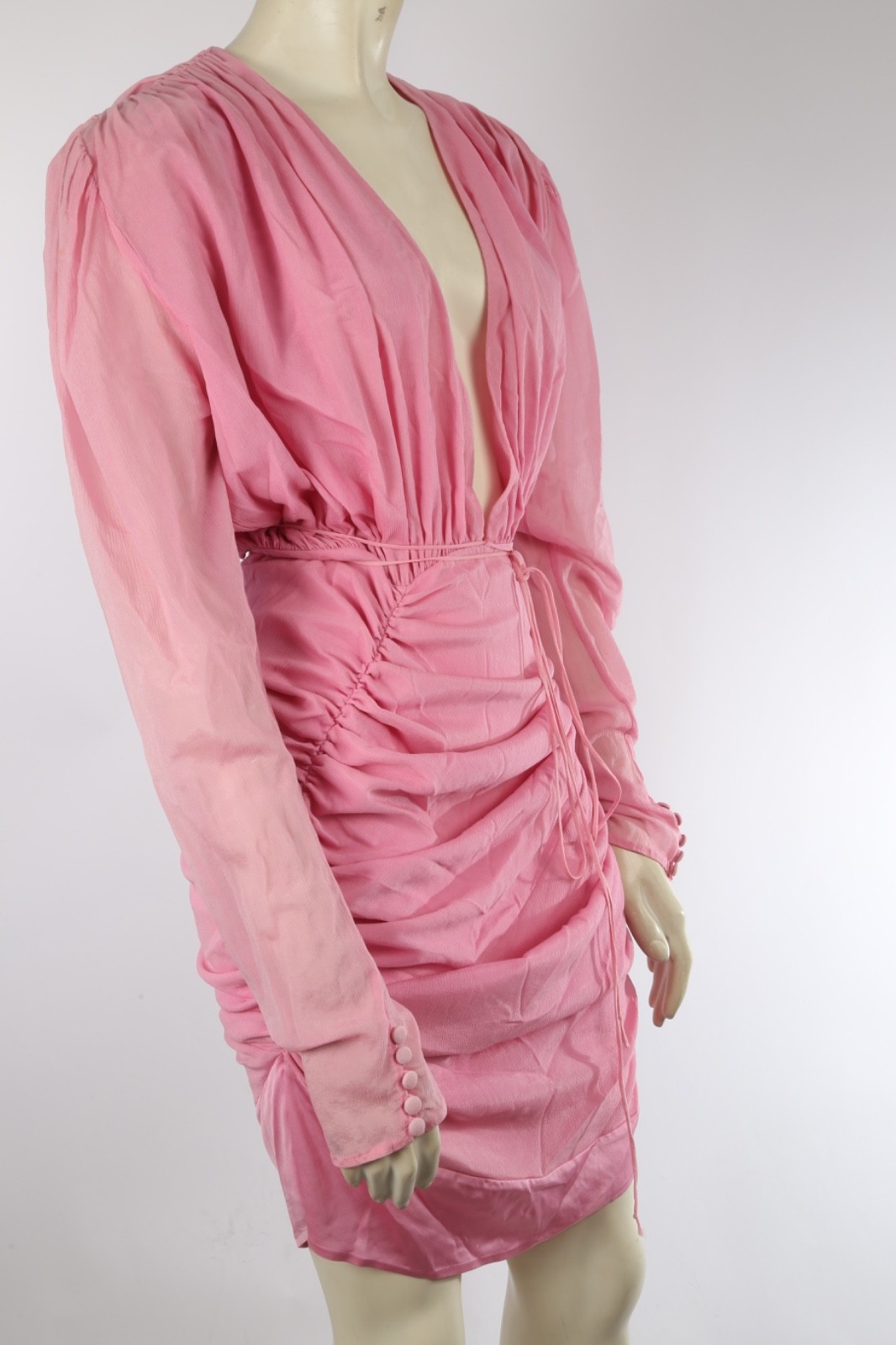 Magda Butrym Pink Ruched Long Sleeve Mini Dress Cocktail Party Going Out 36
