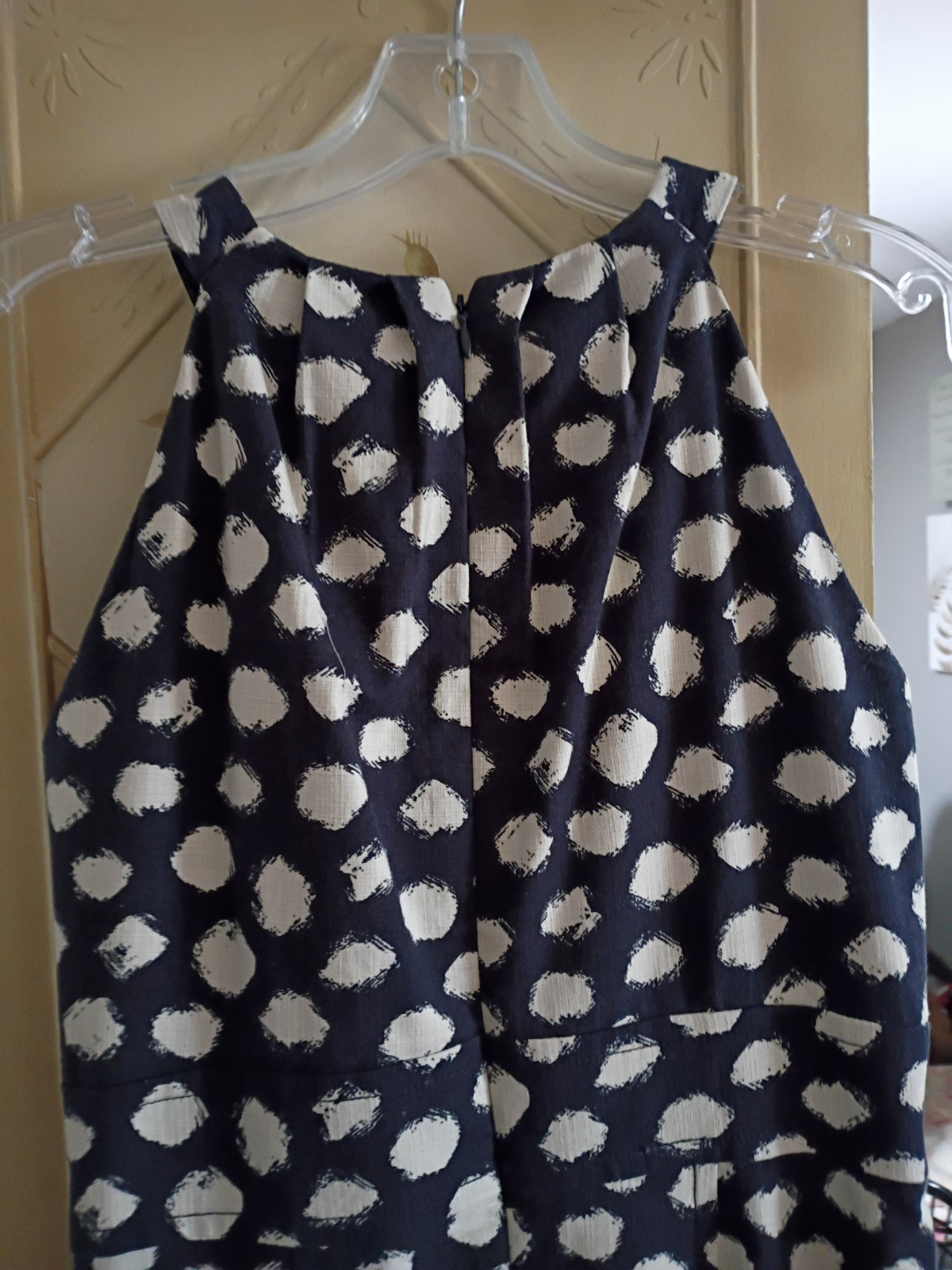 LOFT Navy/Ivory Polka Dot Shift Dress Scoop Neck Sleeveless Knee Length 16