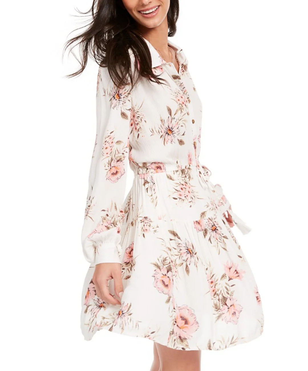 American Rag Junior Women’s Printed Roll-Sleeve Shirt Dress Large