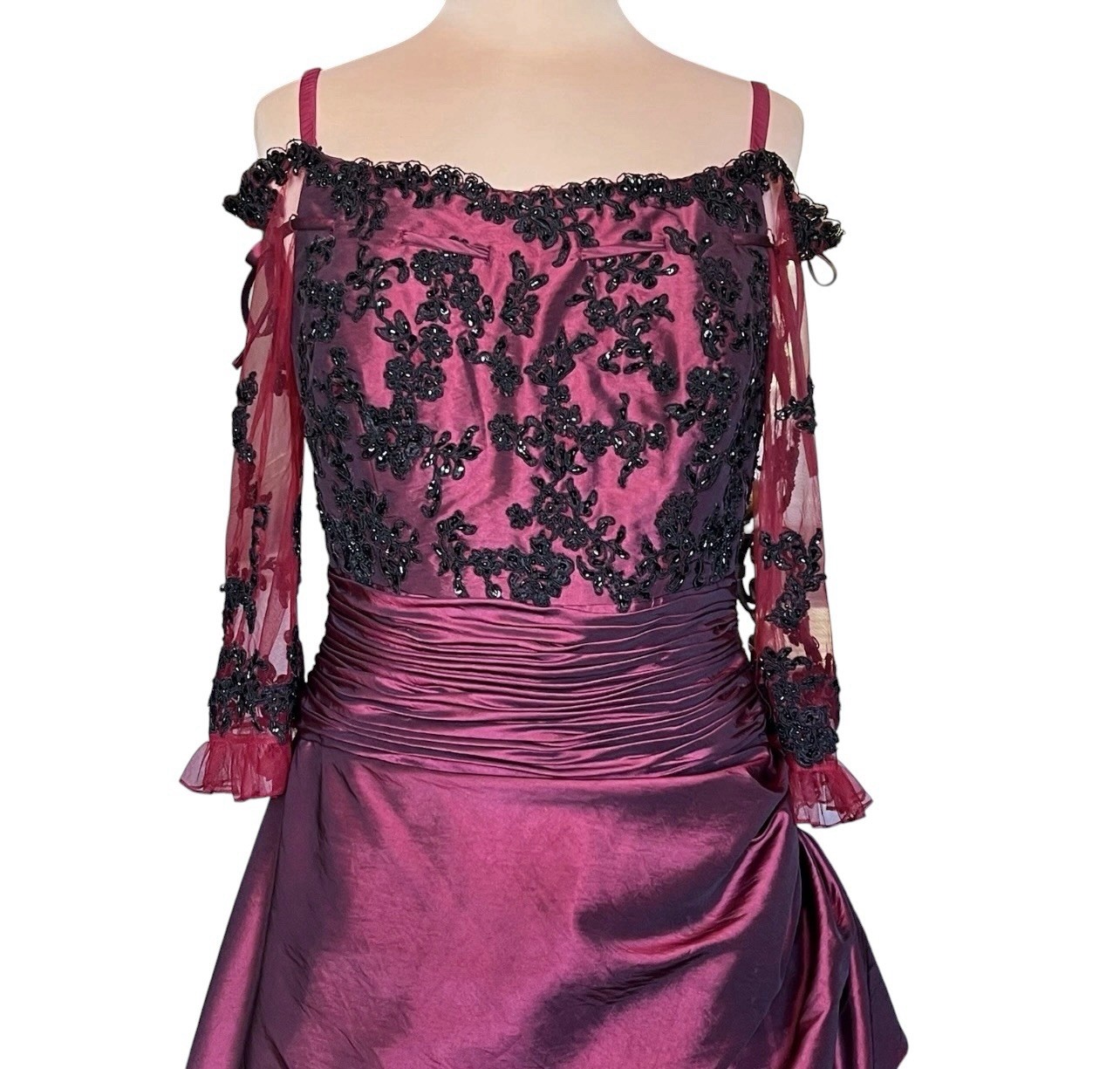 LaBelle Fashions Formal Gown Size 14 Wine Black Lace Whimsigoth Goth Romantic