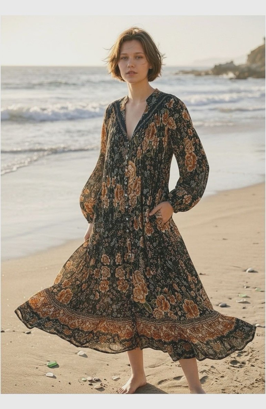 Spell and the Gypsy Collective NEW boho v-neck balloon sleeve flowy maxi dress M