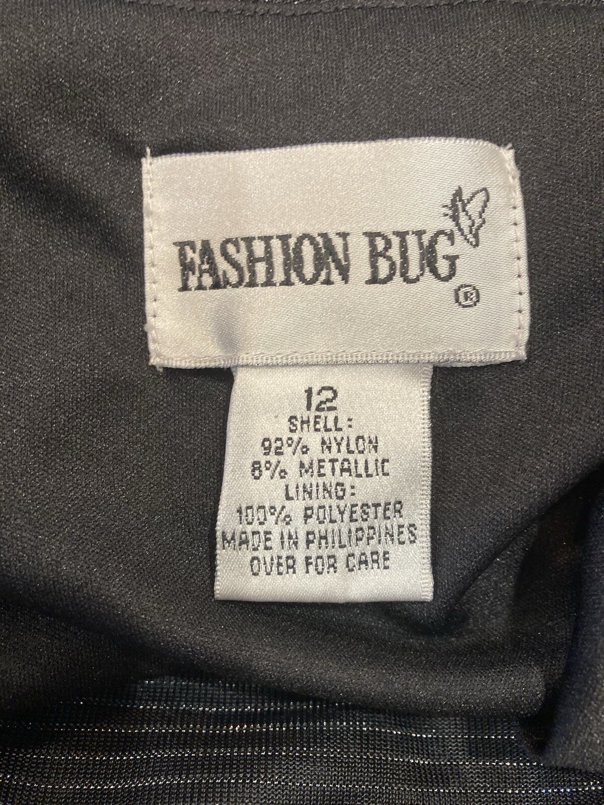Vintage Fashion Bug Black Metallic Striped Slip Dress Size 12 Ruffle Hem 90s