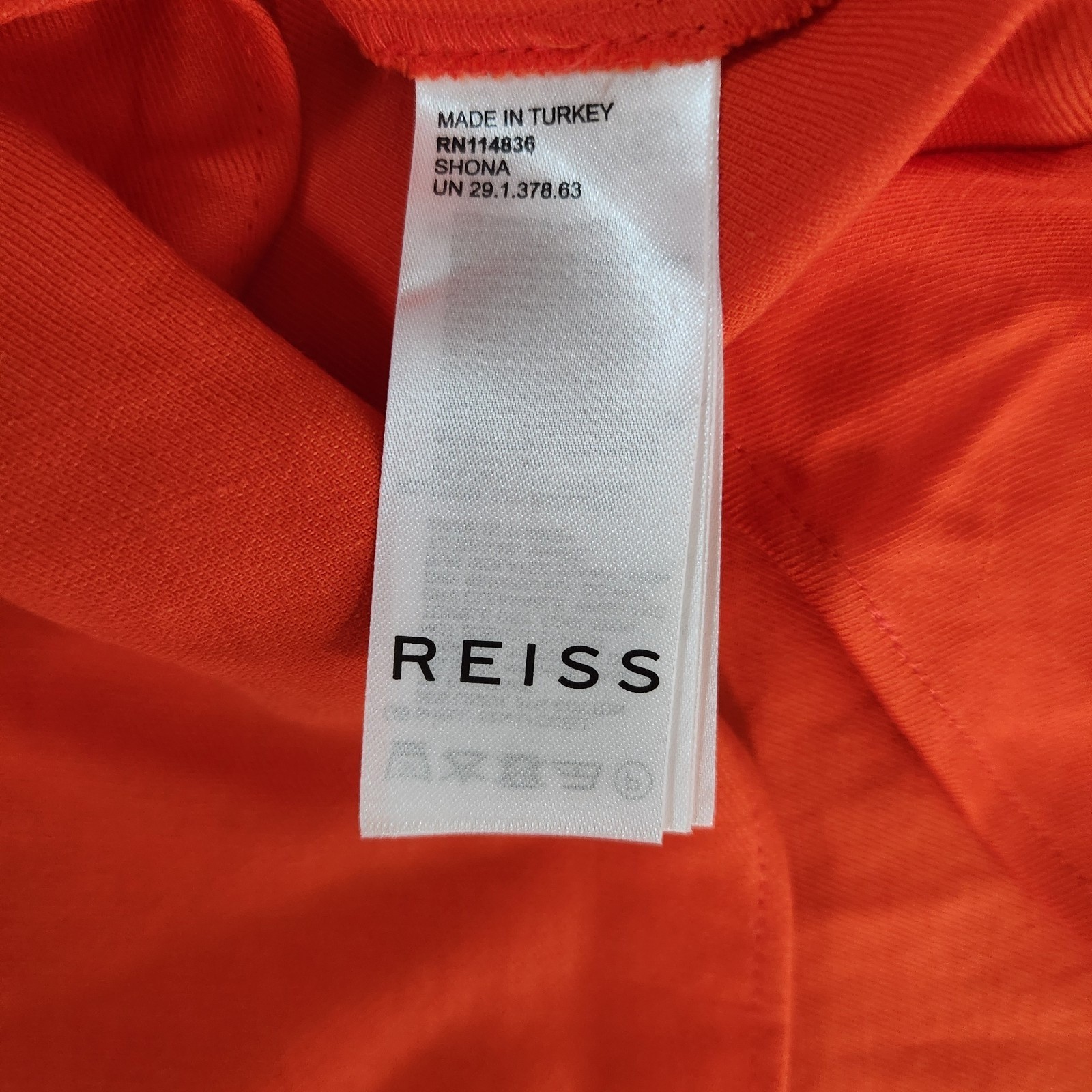Reiss Shona Puff Sleeve Off-Shoulder Midi Dress Orange Linen Blend Sz 8 Smocked